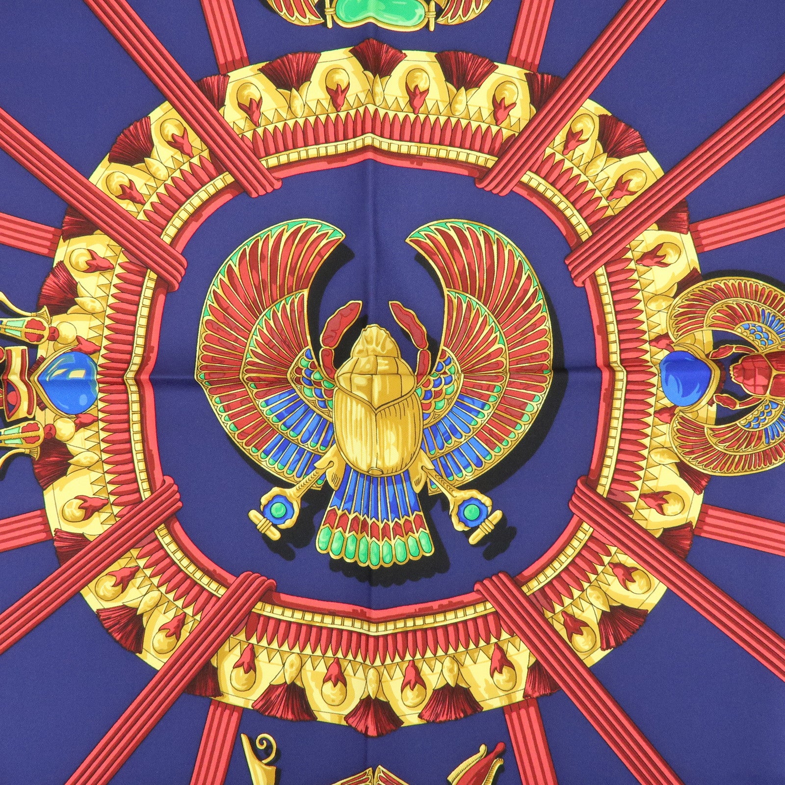 HERMES Carre 90 Silk 100% Scarf Caty Ancient Egypt Scarab Blue Red