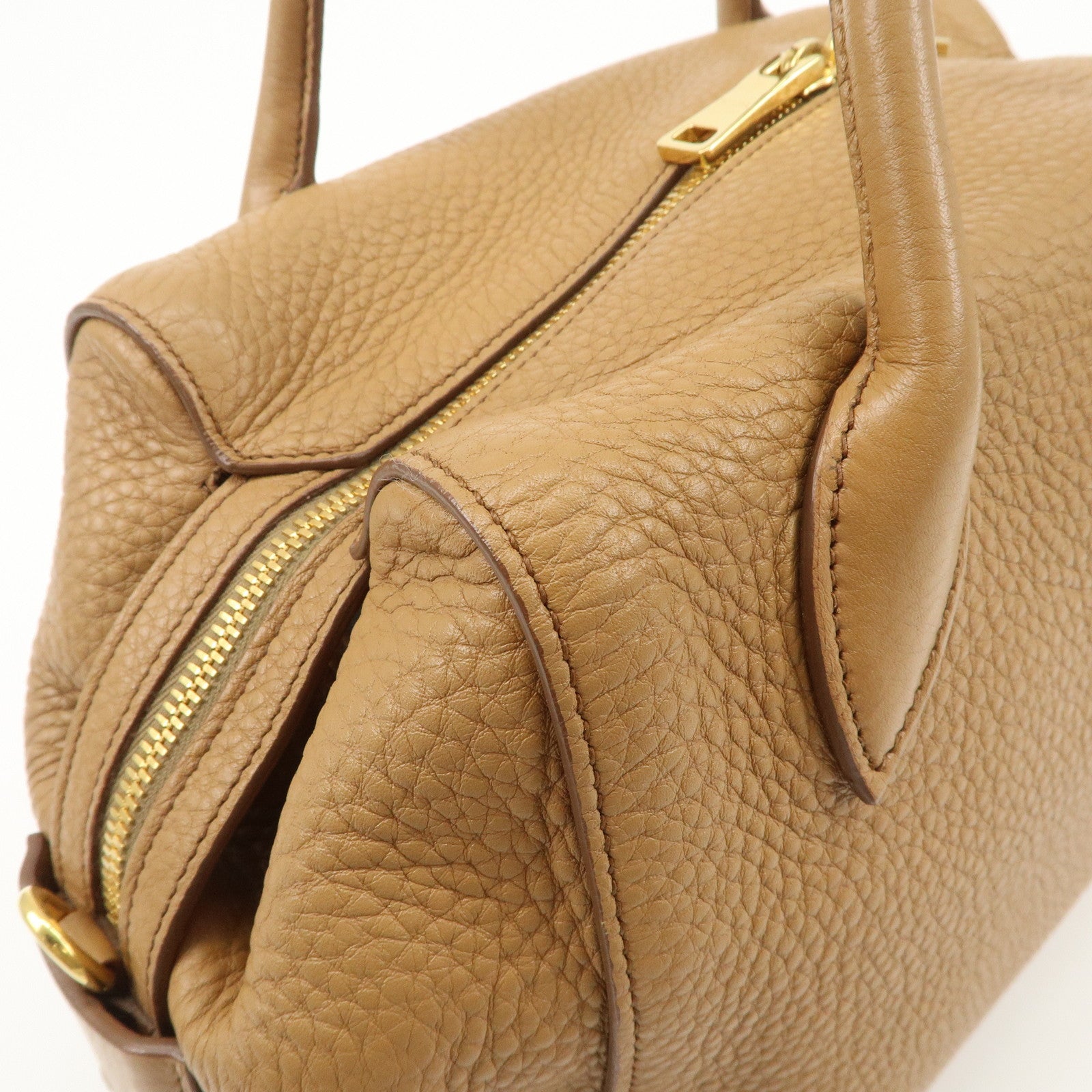 PRADA Triangle Logo Leather 2Way Bag Boston Bag Hand Bag Brown 1BB031 Used