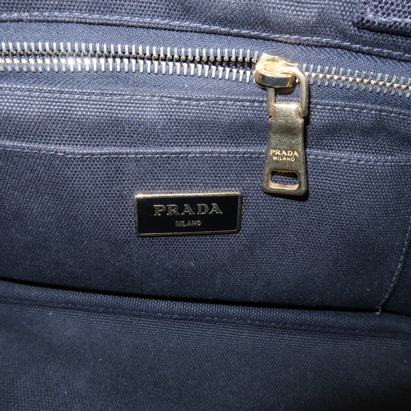 PRADA Logo Canapa Mini Canvas Tote Bag Hand Bag Black BN2439 Used