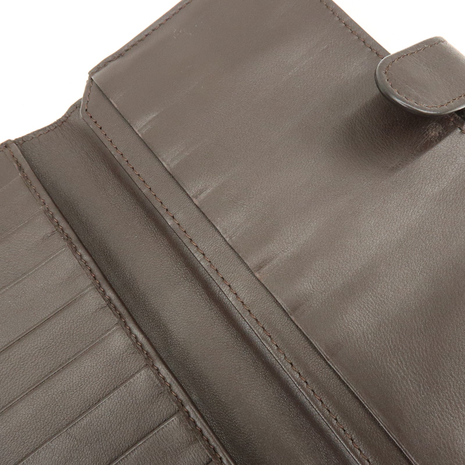 BOTTEGA VENETA Intrecciato Leather Bi-fold Long Wallet Dark Brown