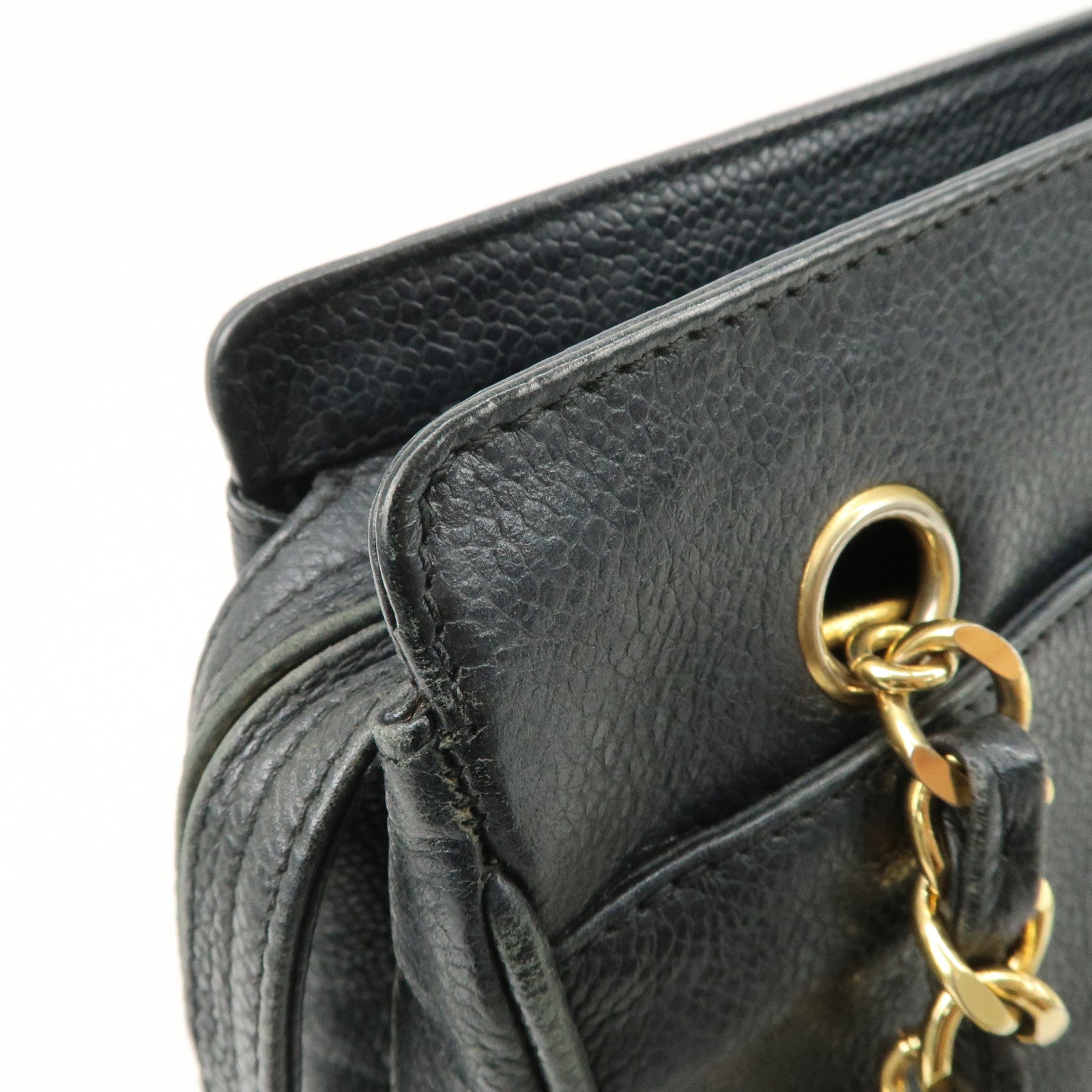 CHANEL Triple COCO Mark Caviarskin Chain Shoulder Bag Black