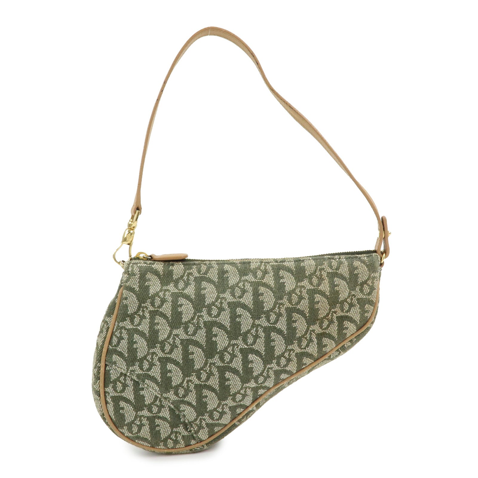 Christian Dior Saddle Trotter Jacquard Leather Hand Bag Green