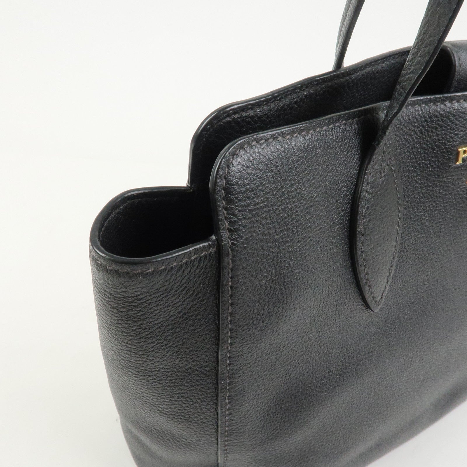 PRADA Logo Leather Shoulder Bag Tote Bag Black 1BG111