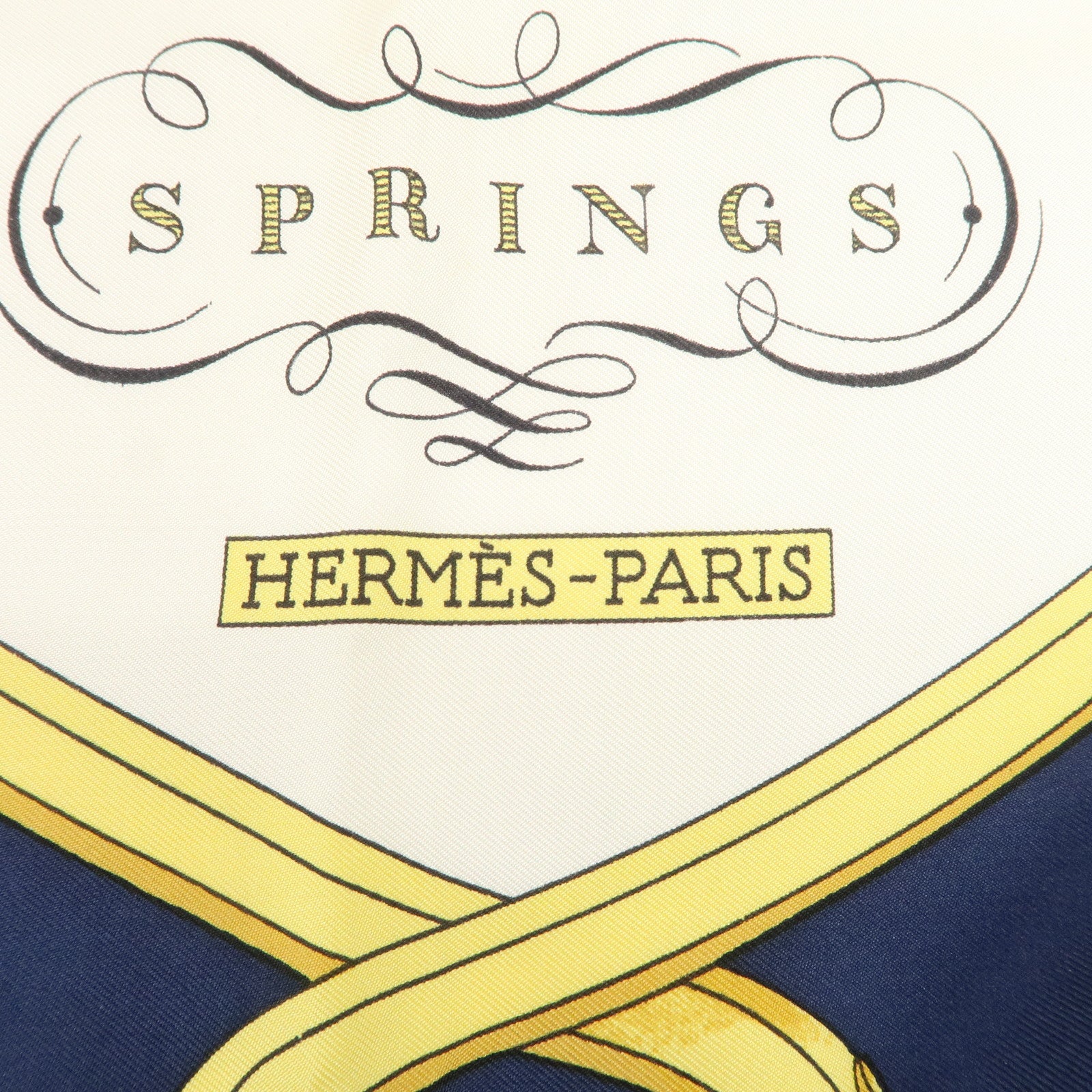 HERMES Carre 90 Silk 100% Scarf SPRINGS Navy
