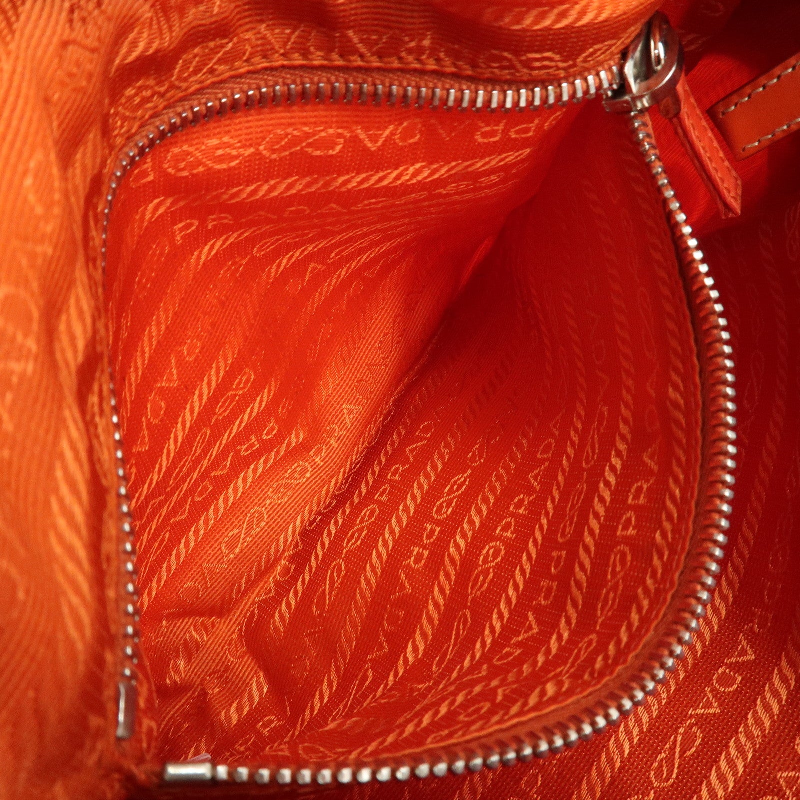 PRADA Triangle Logo Leather Nylon Shoulder Bag Orange Used