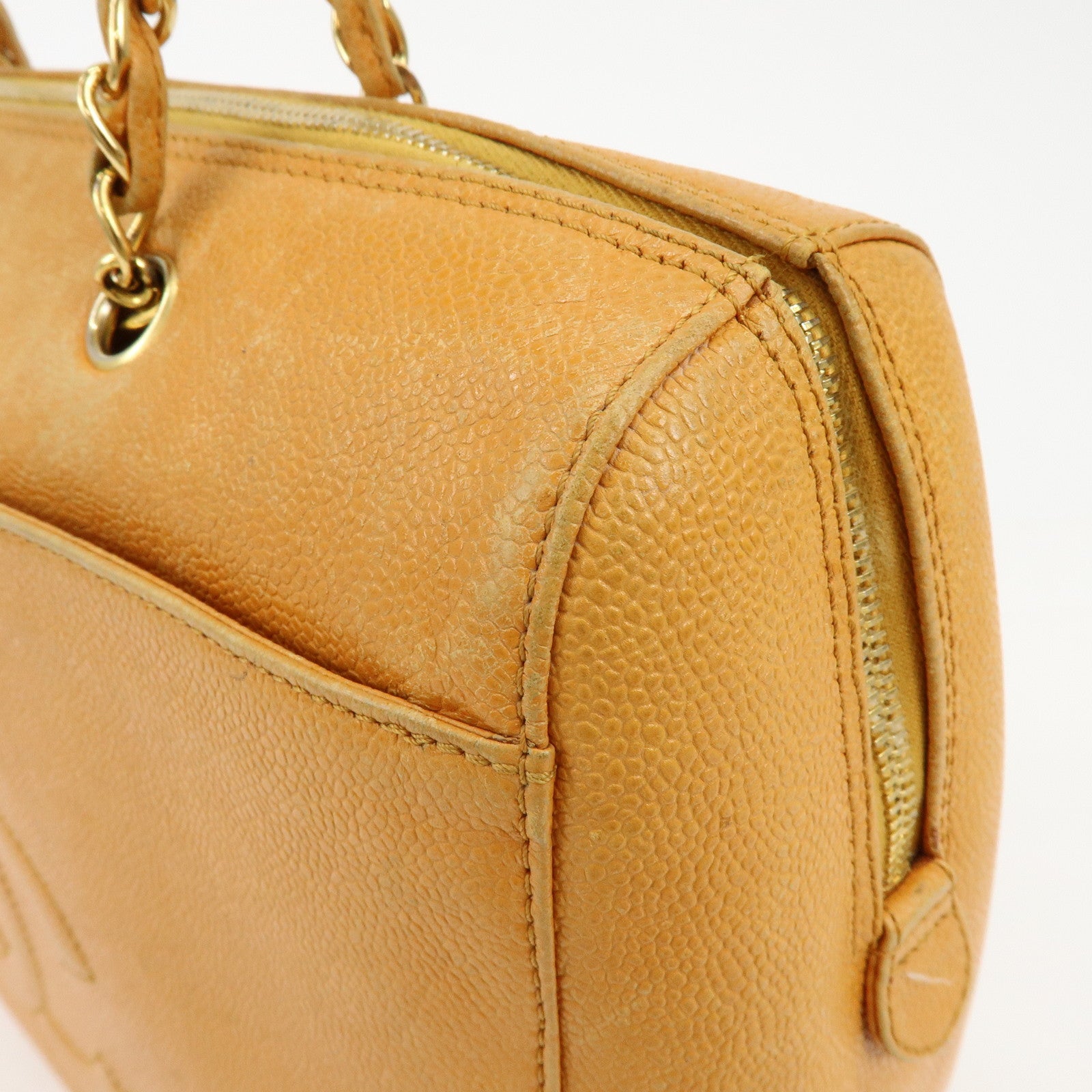 CHANEL COCO Mark Caviarskin Chain Shoulder Bag Boston Bag Yellow
