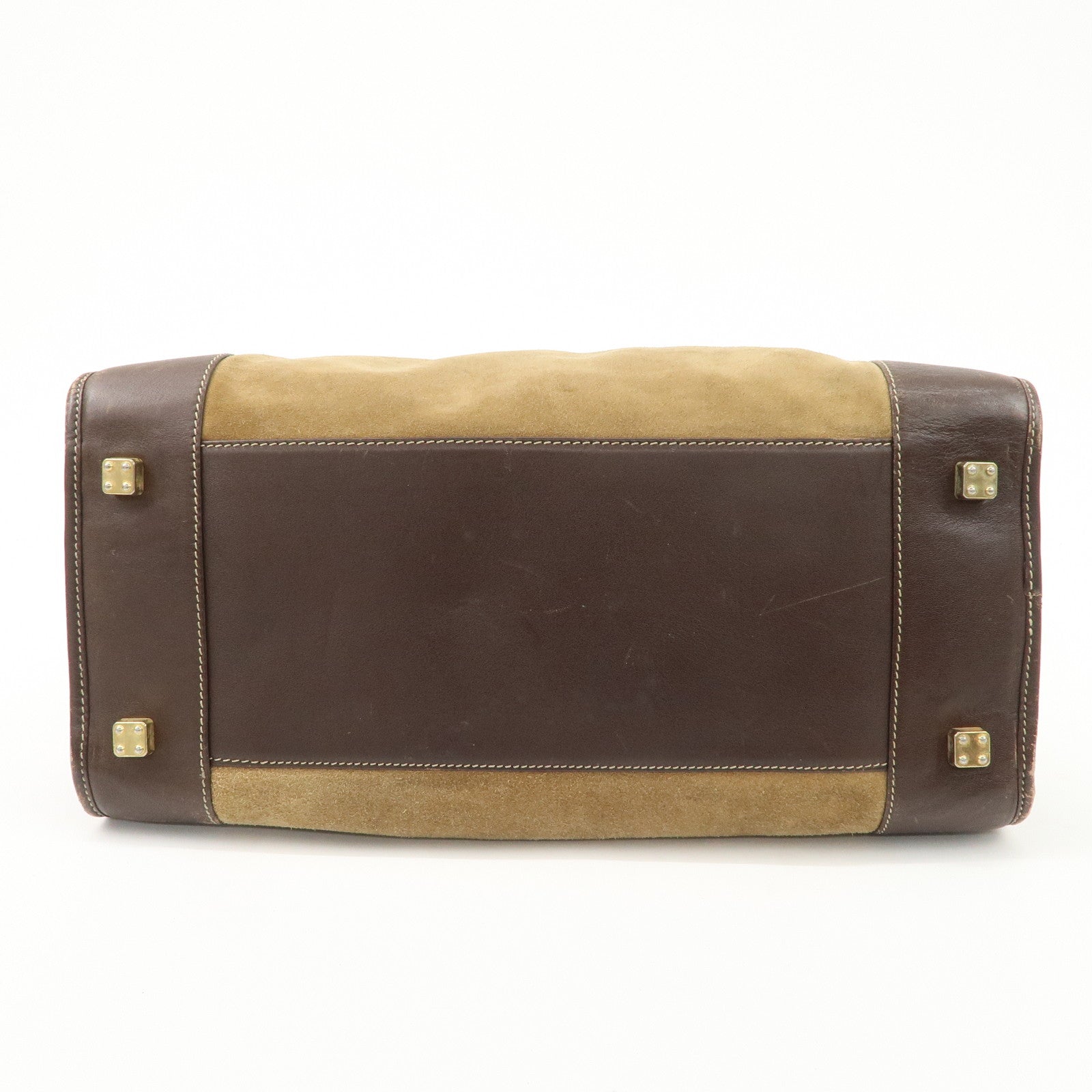 LOEWE Anagram Amazona 40 Suede Leather Hand Bag Beige Dark Brown Used