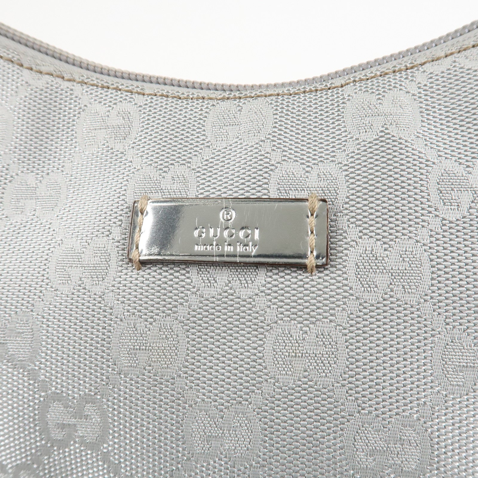 GUCCI Sherry GG Canvas Leather Shoulder Bag Silver 192756 Used