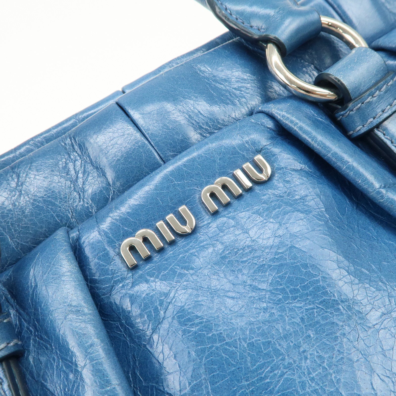 MIU MIU Leather 2Way Bag Shoulder Bag Hand Bag Blue RT0383
