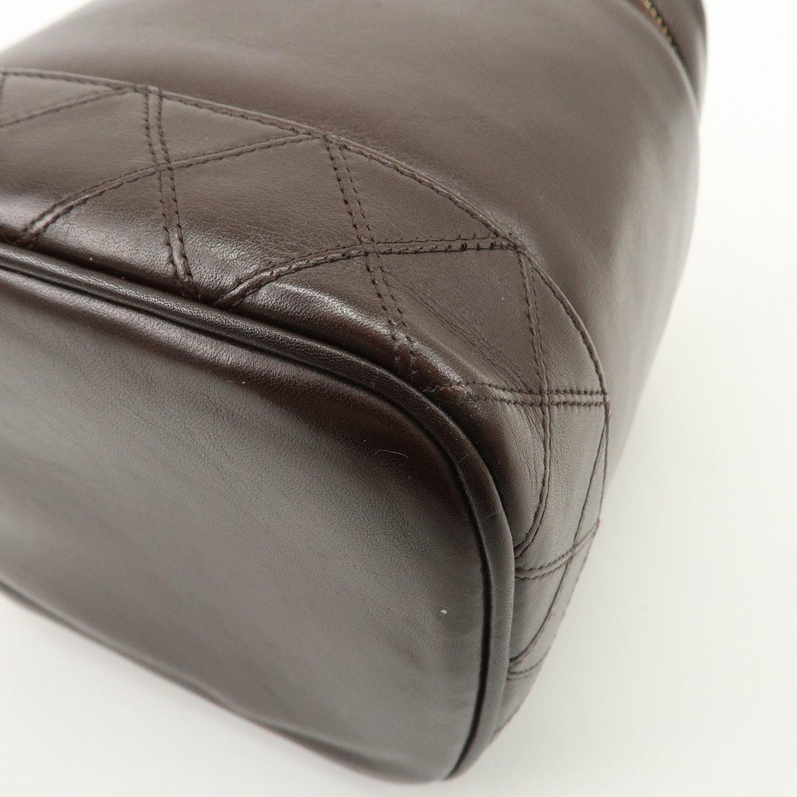 CHANEL COCO Mark Leather Vanity Bag Hand Bag Cosmetic Bag Brown A01998