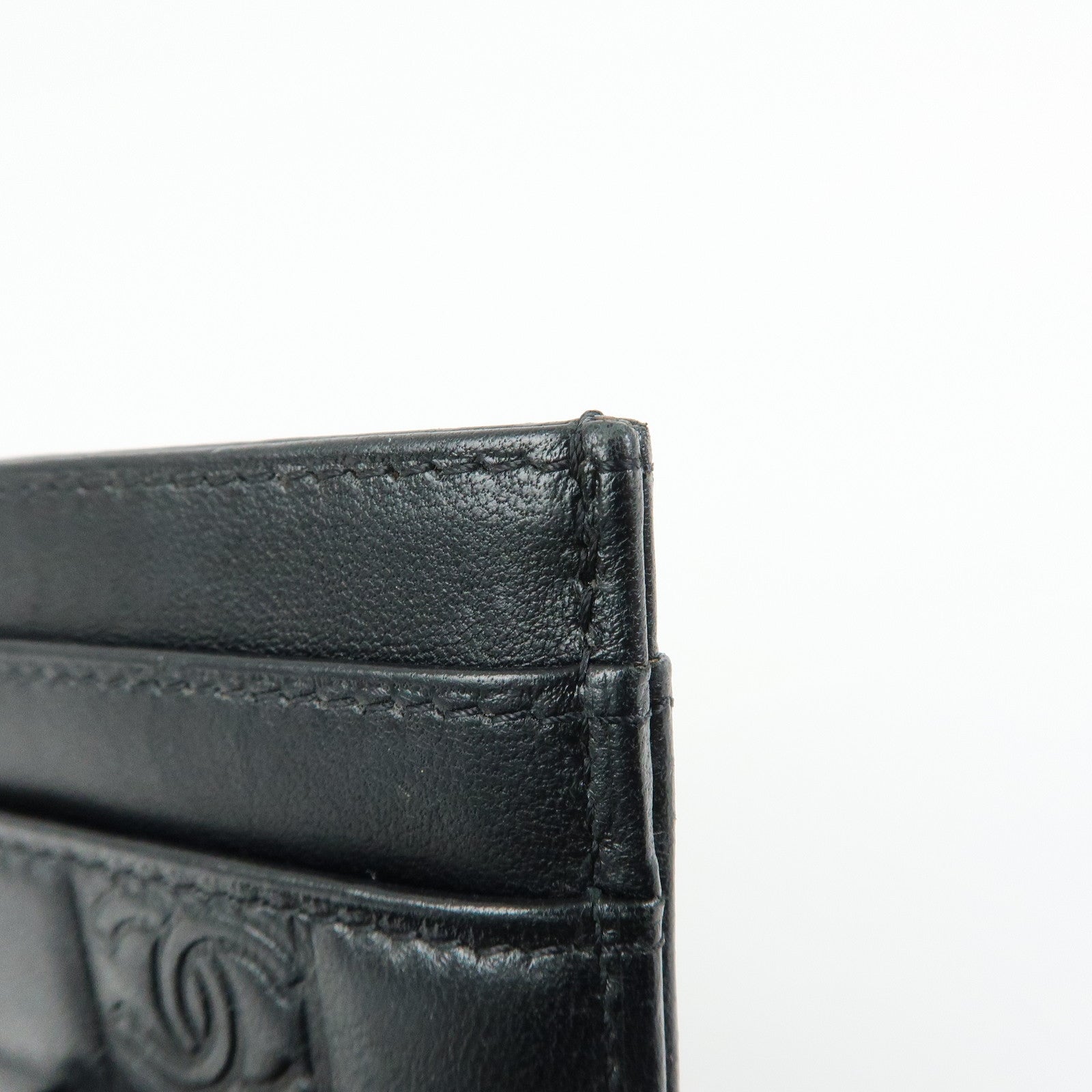 CHANEL Icon Line Lamb Skin Card Case Fragment Case Black A24211