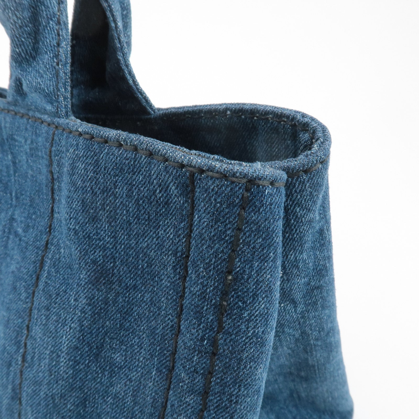 PRADA Triangle Logo Canapa Canvas Denim Hand Bag Navy B1877B Used