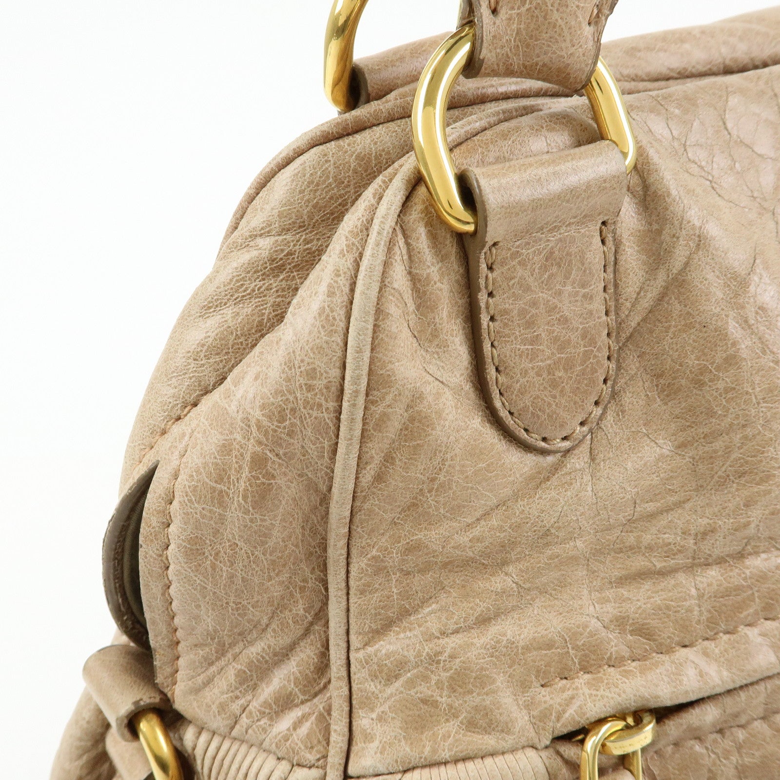 MIU MIU Leather 2Way Bag Hand Bag Shoulder Bag Beige
