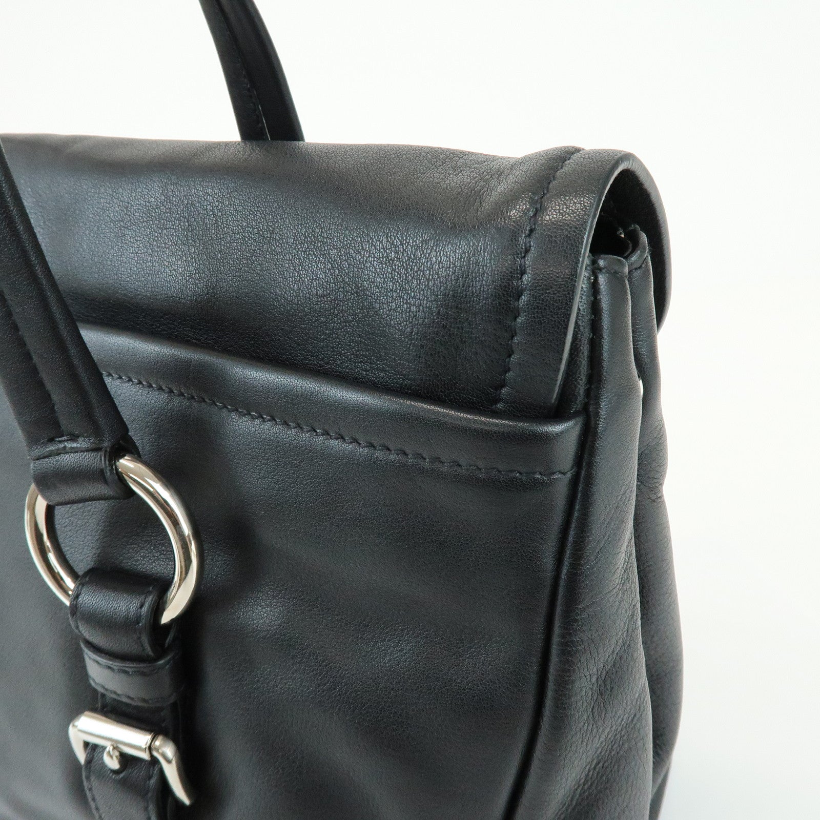 PRADA Calf Leather Shoulder Bag Black BR4479