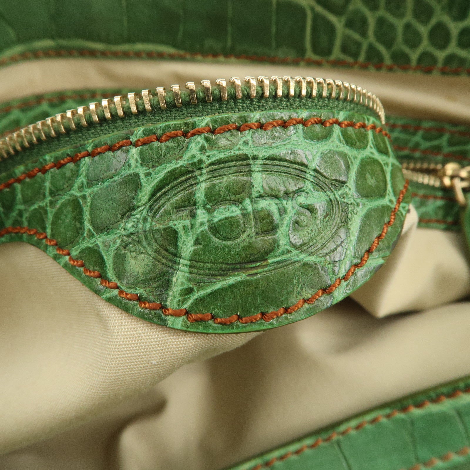 TOD’S Logo Denim Emboss Leather Hand Bag Shoulder Bag Blue Green