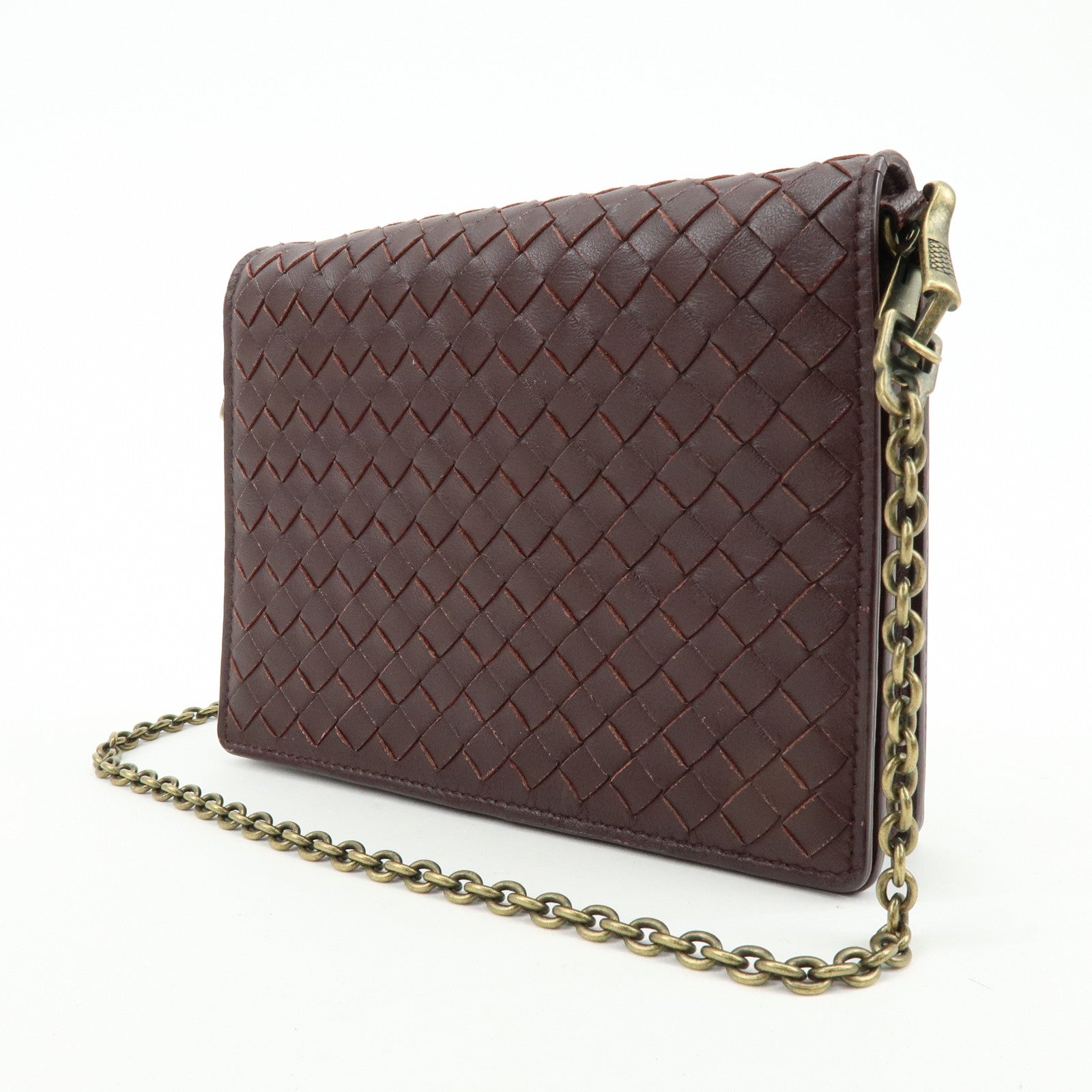 BOTTEGA VENETA Intrecciato Leather Chain Wallet Brown