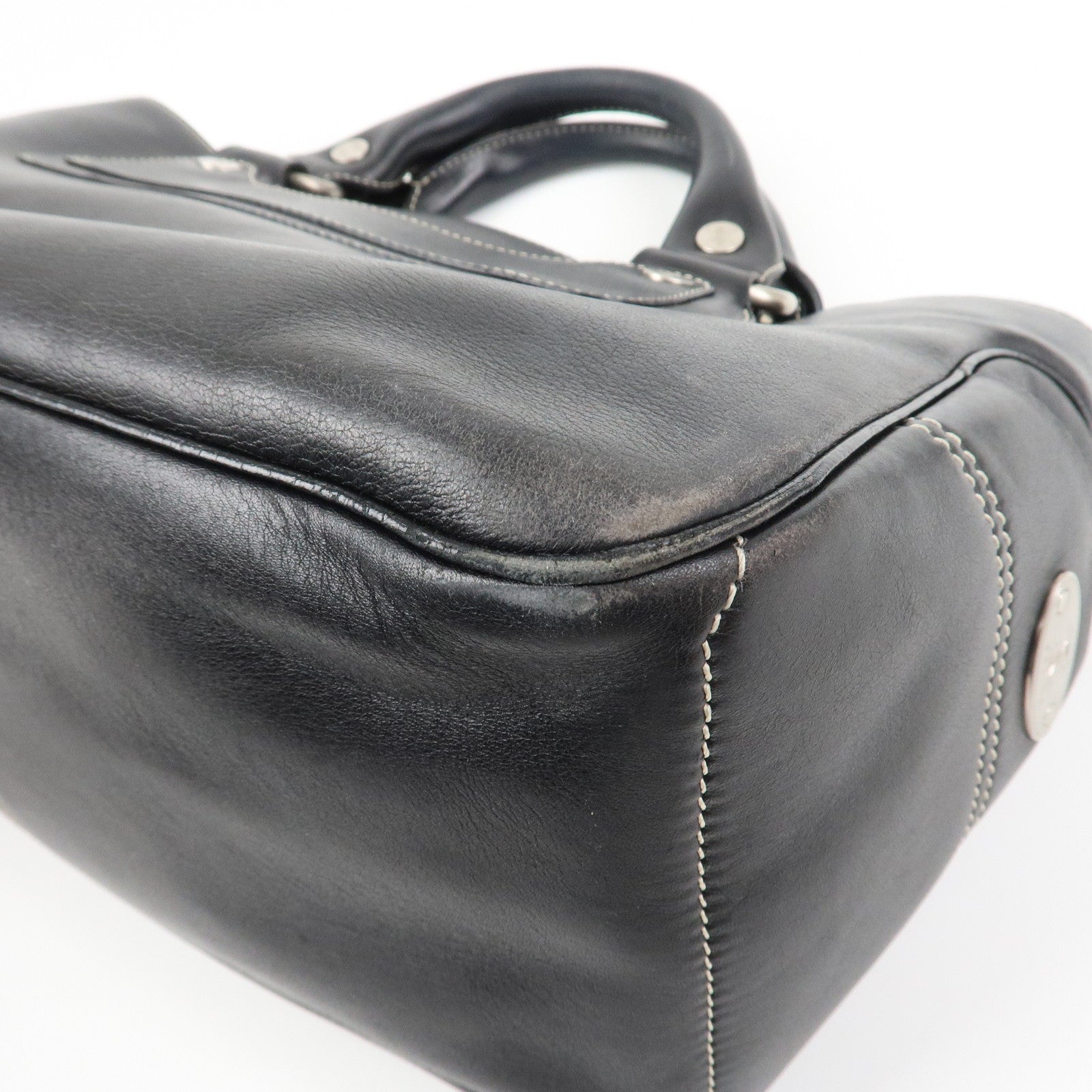 CELINE Leather Boogie Bag Macadam Engraved Hand Bag Tote Bag Black