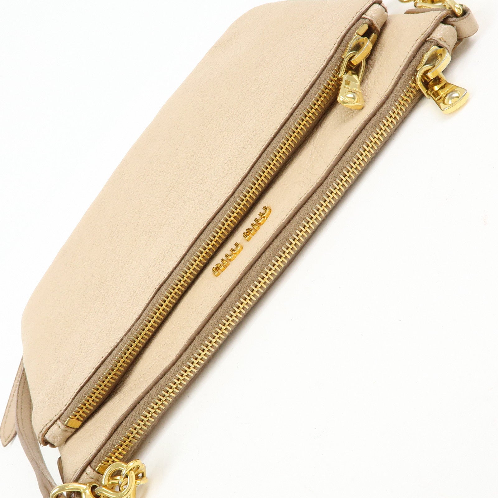 MIU MIU MADRAS Leather Shoulder Bag Crossbody Bag Beige RP0369
