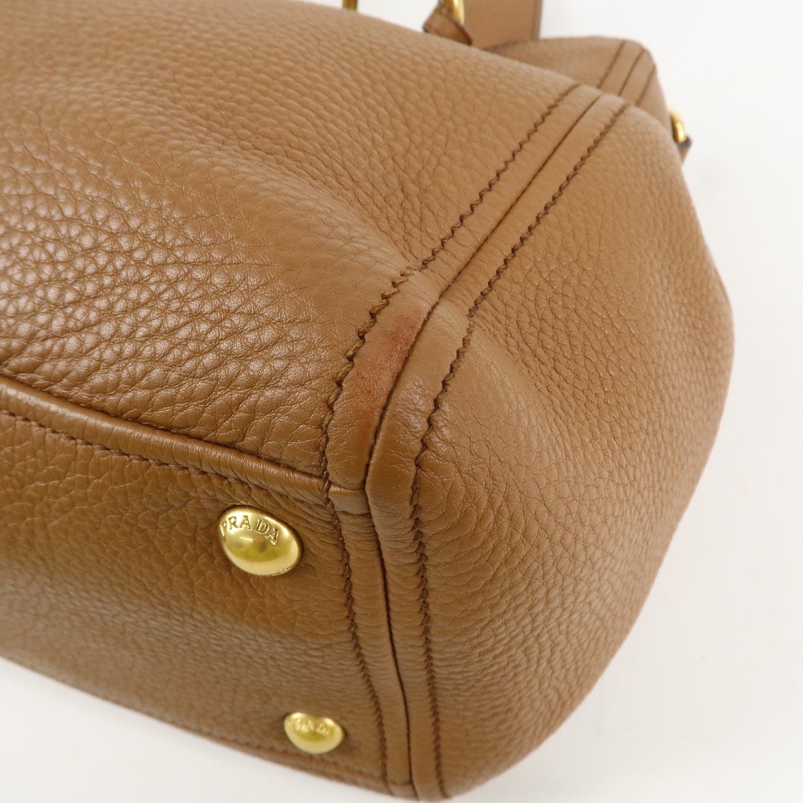 PRADA Logo VIT.DAINO Calf Leather 2Way Tote Bag Brown 1BA866 Used