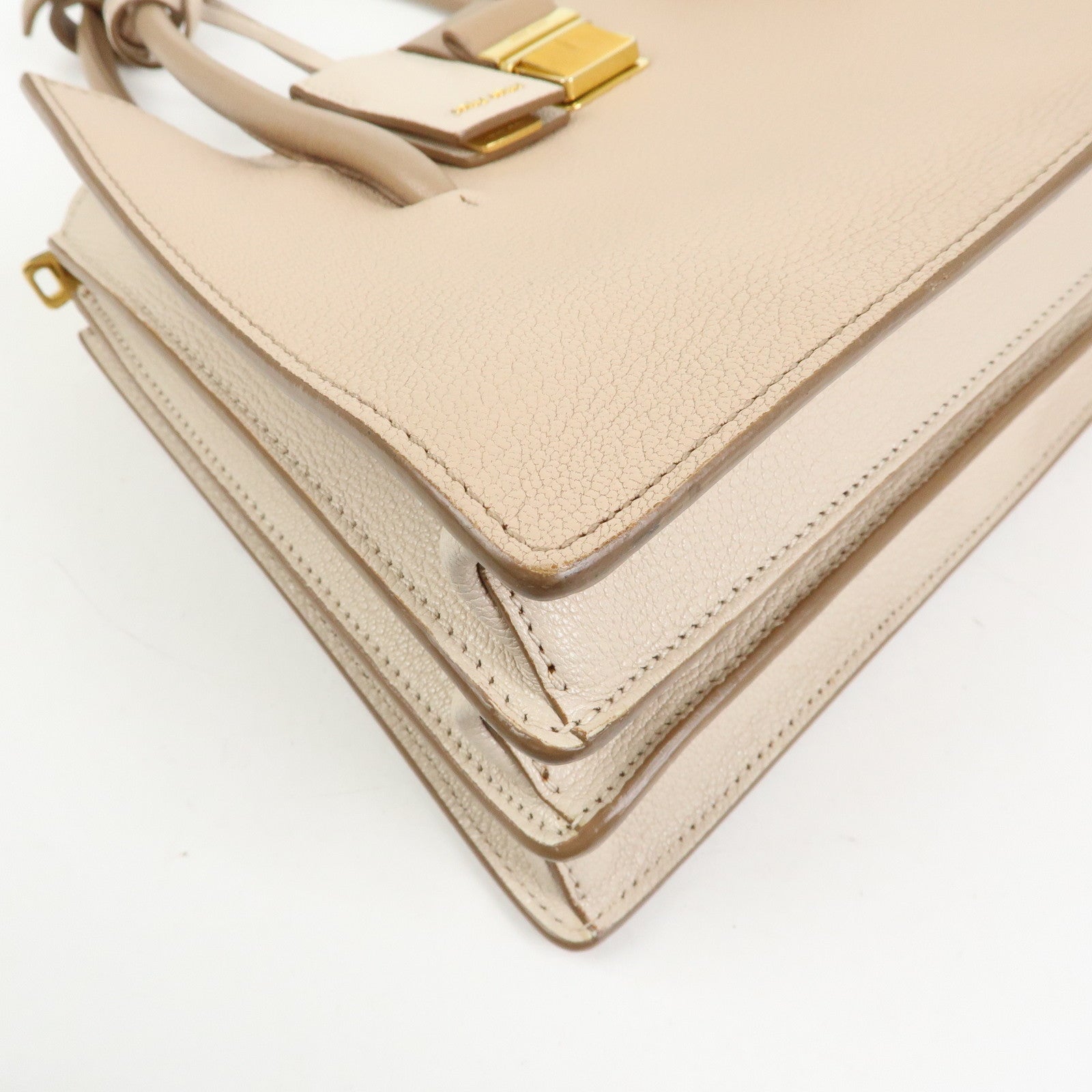MIU MIU Madras Leather 2Way Bag Hand Bag Shoulder Bag Beige