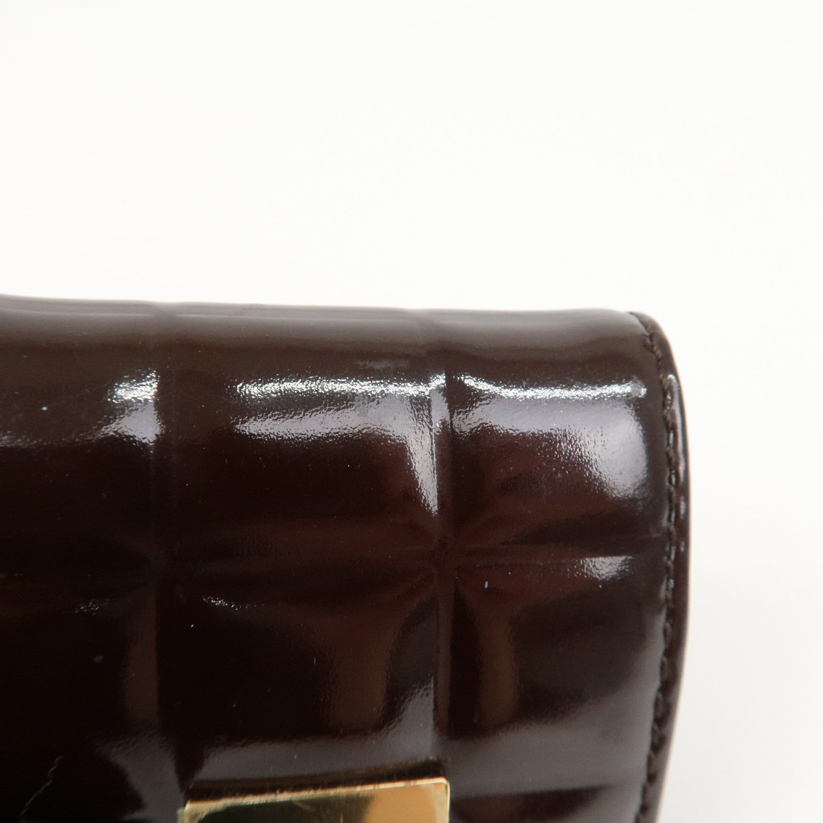 CHANEL Chocolate Bar Patent Leather Coin Case Coin Purse Brown