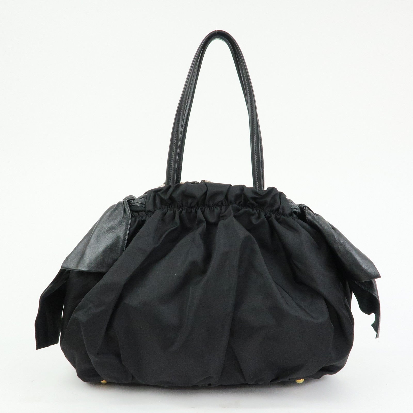 Prada Nylon Leather Ribbon Python Print Tote Bag Black Pink BR4206