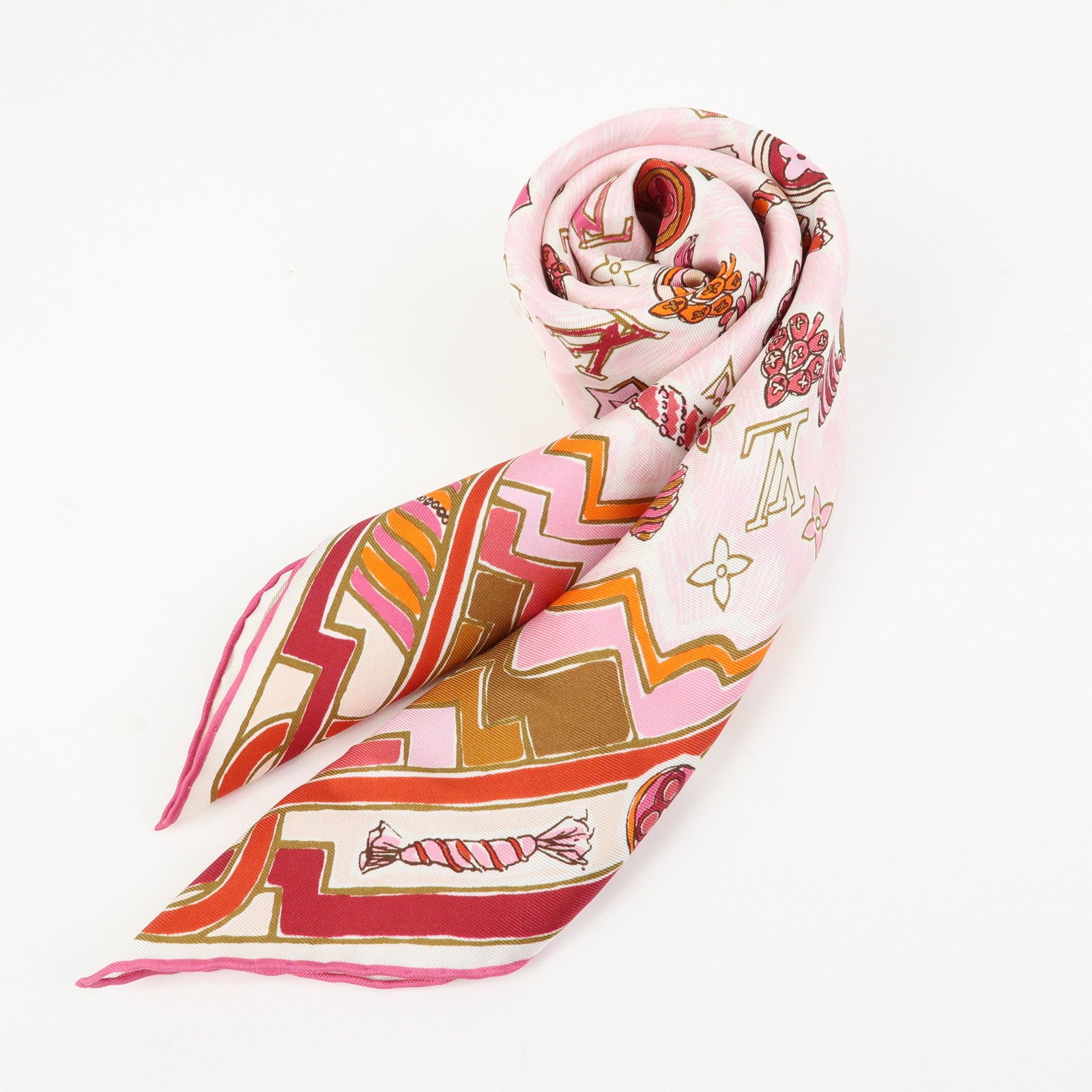 Louis Vuitton Monogram Silk 100% Scarf Rose Ballerine Mandarin