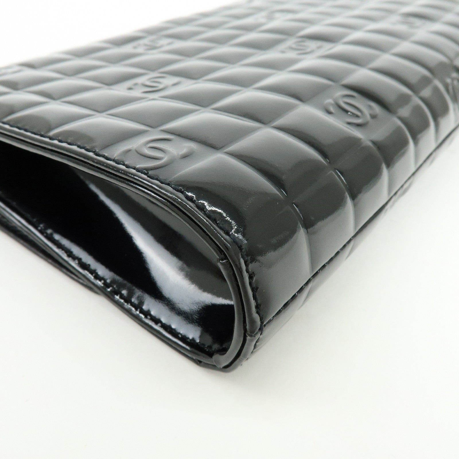CHANEL Chocolate Bar COCO Mark Patent Leather Hand Bag Black