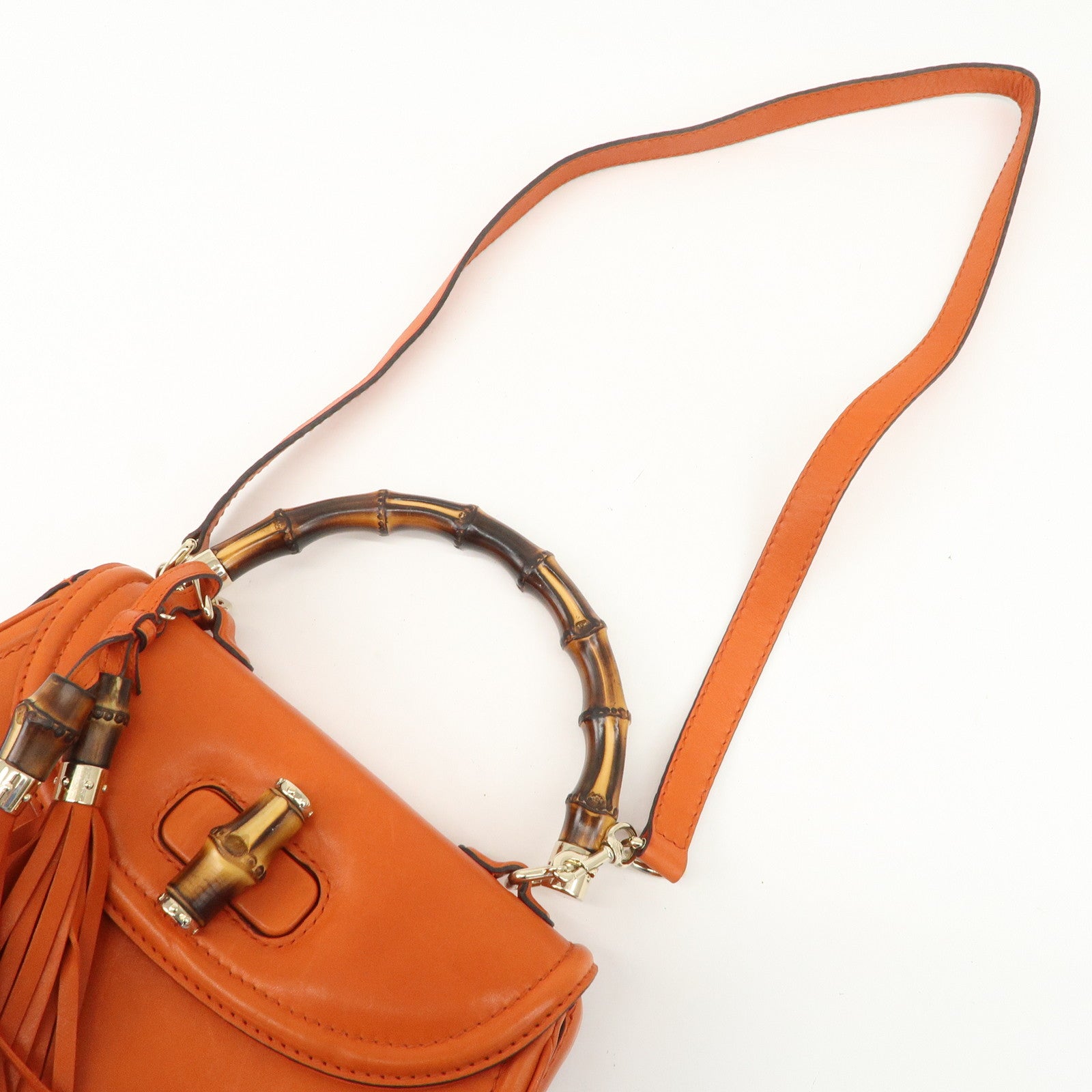 GUCCI Bamboo Leather 2Way Bag Hand Bag Shoulder Bag Orange 254884 Used