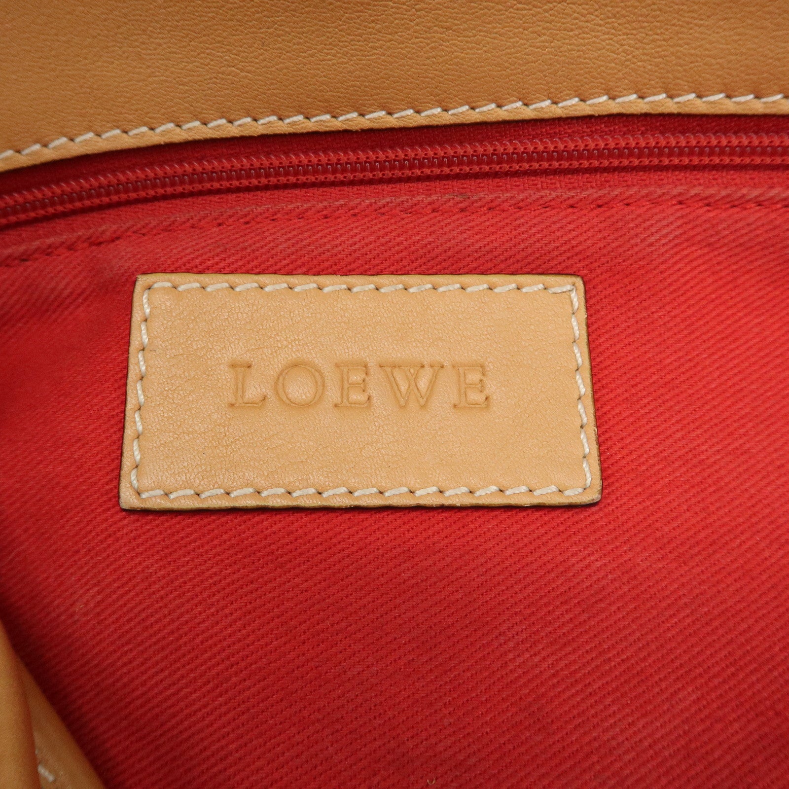 LOEWE Anagram Logo Leather Shopper Tote Bag Shouder Bag Light Brown