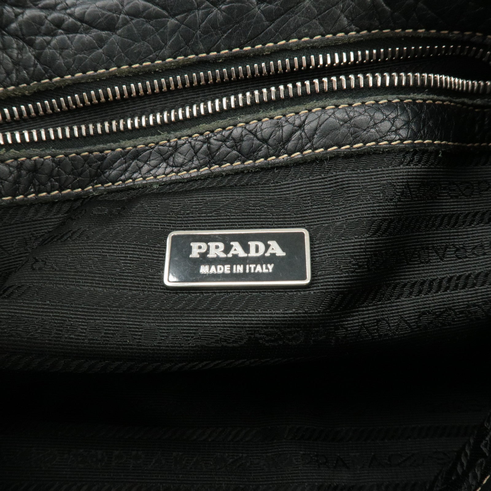 PRADA Logo Leather Shoulder Bag Hand Bag Black BR3593 Used