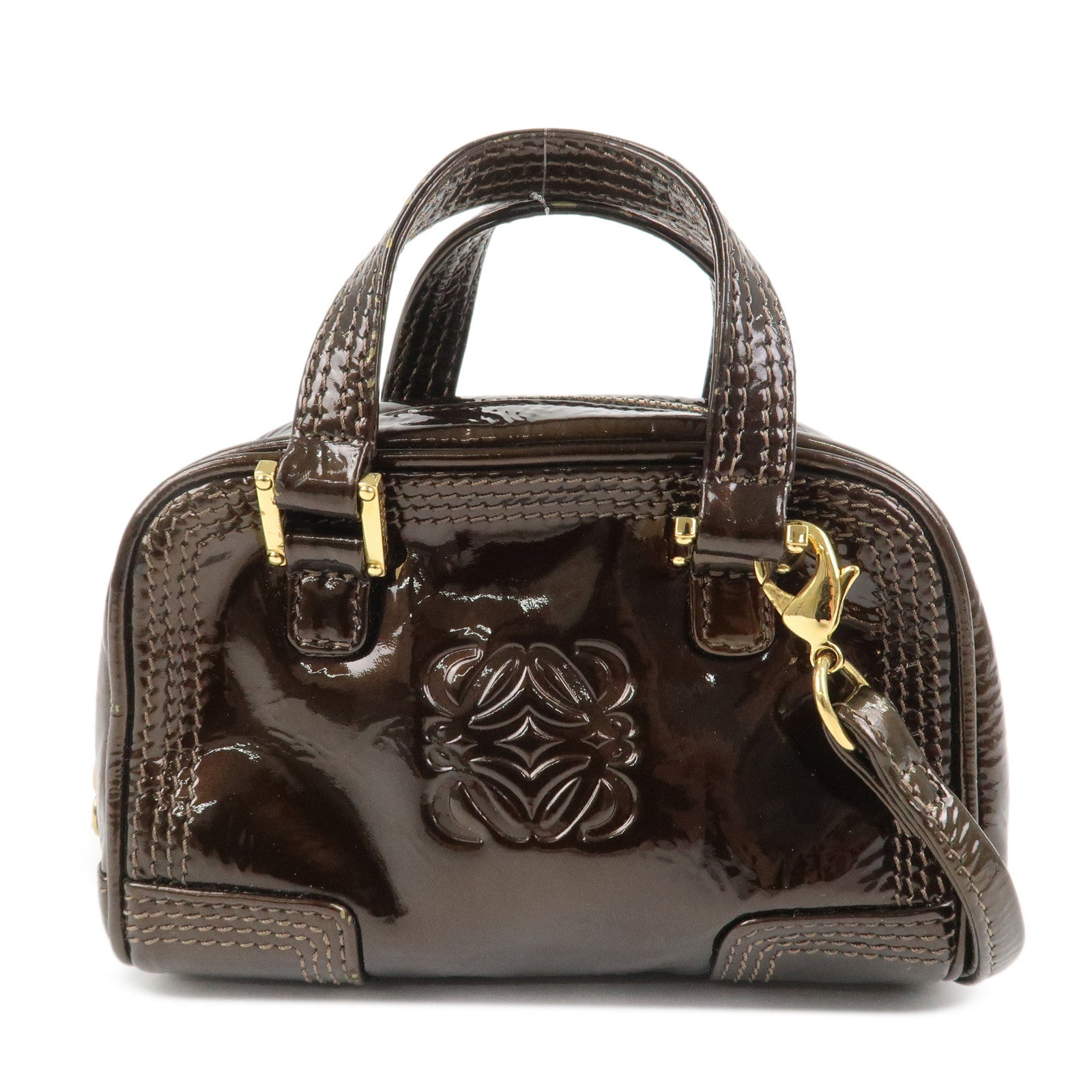 LOEWE Anagram Leather Micro Mini Amazona 2Way Shoulder Bag Brown