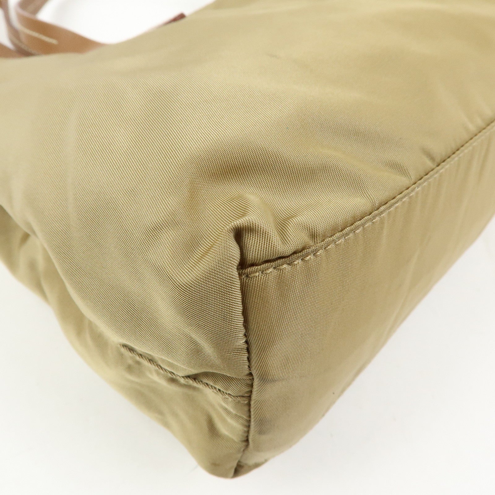 PRADA Triangle Logo Nylon Tote Bag Hand Bag Khaki Beige Brown