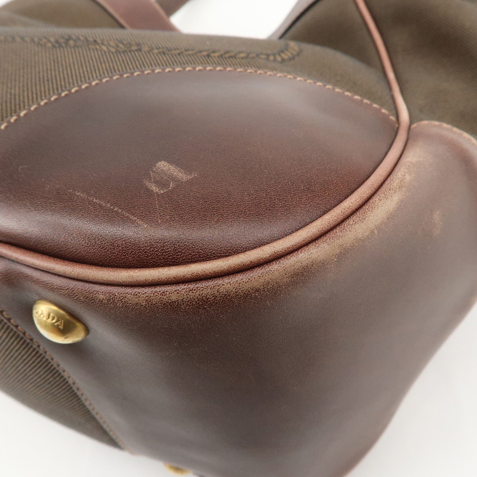PRADA Triangle Logo Canvas Leather Shoulder Bag Hand Bag Brown