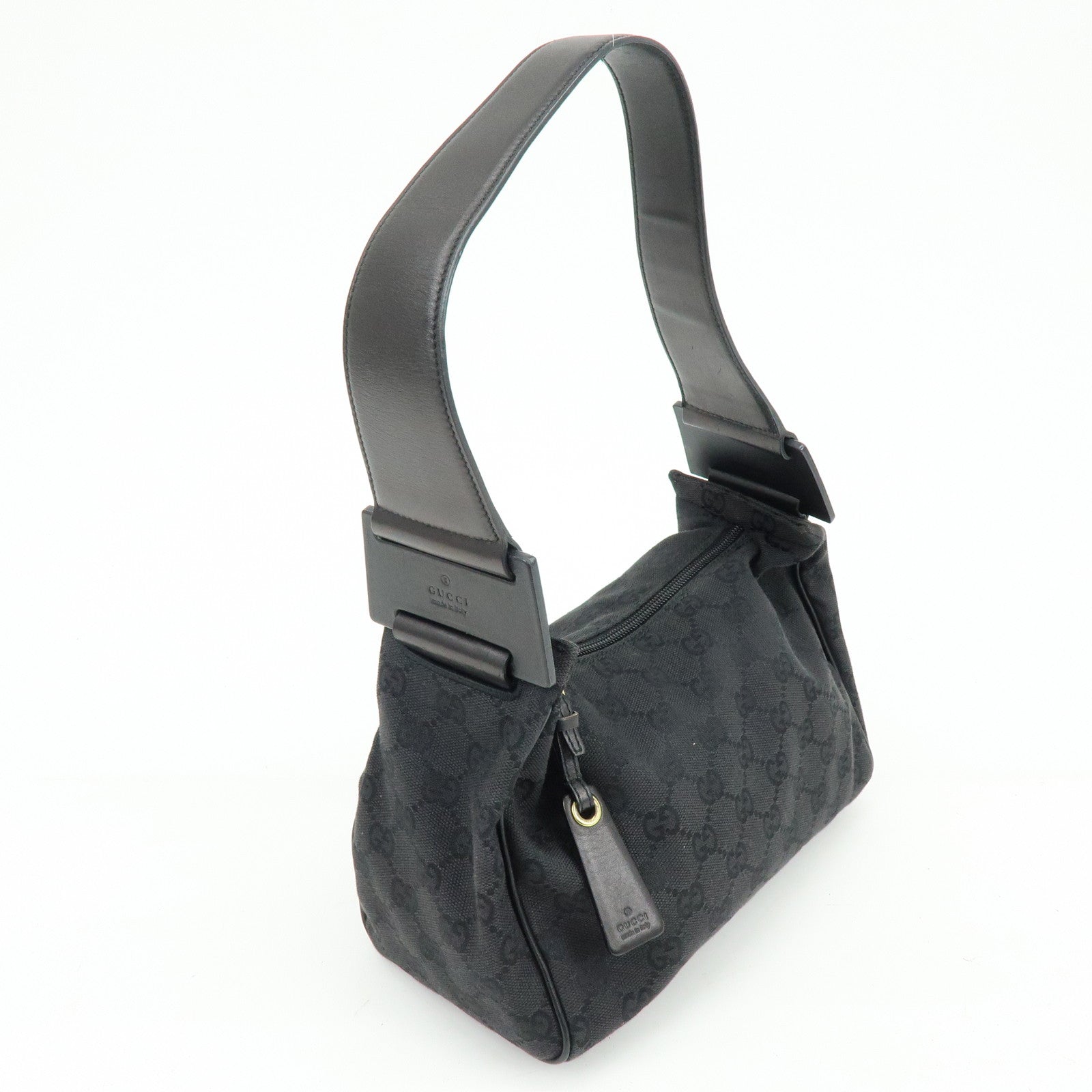 GUCCI GG Canvas Leather Shoulder Bag Hand Bag Black 92699