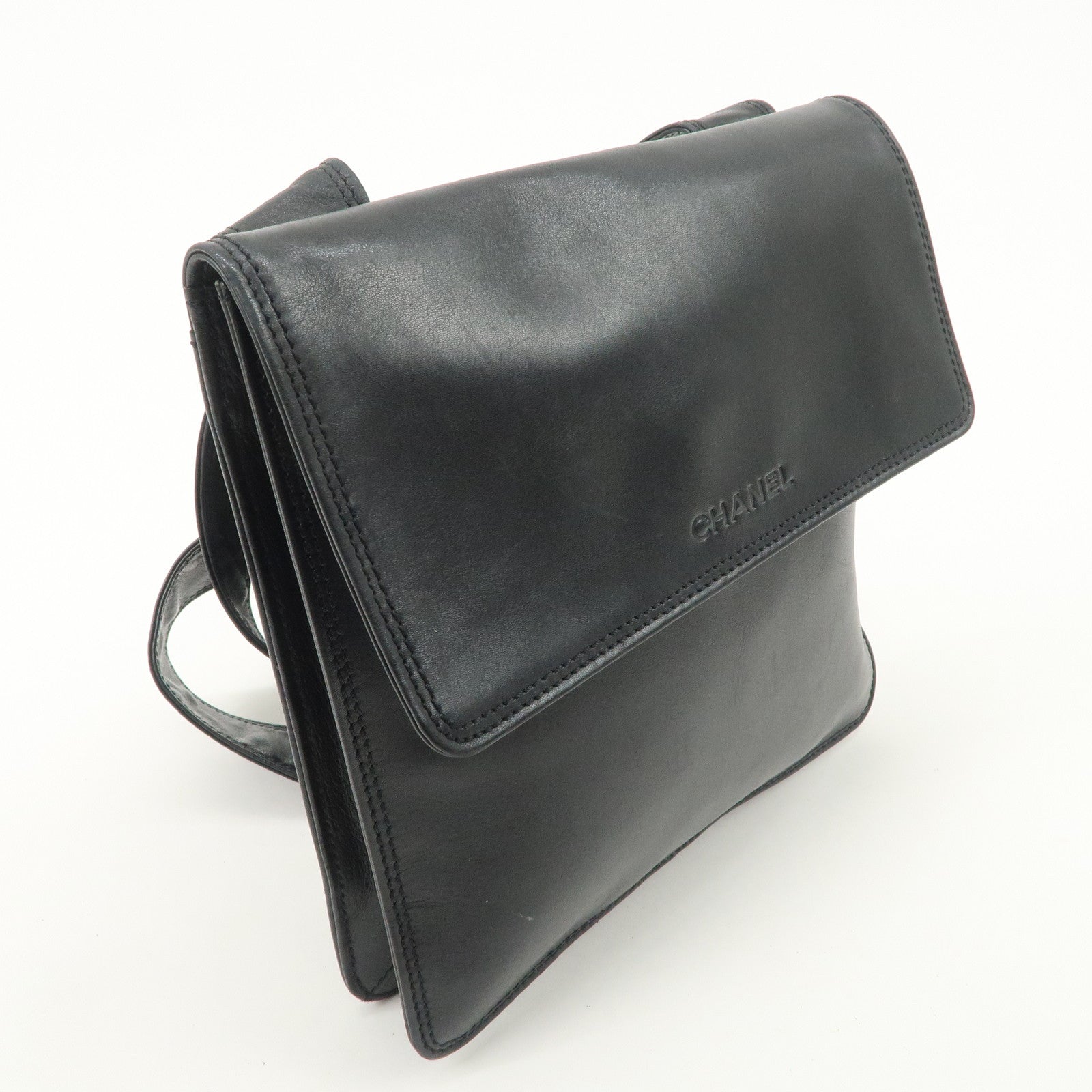 CHANEL Leather Shoulder Bag Crossbody Bag Black