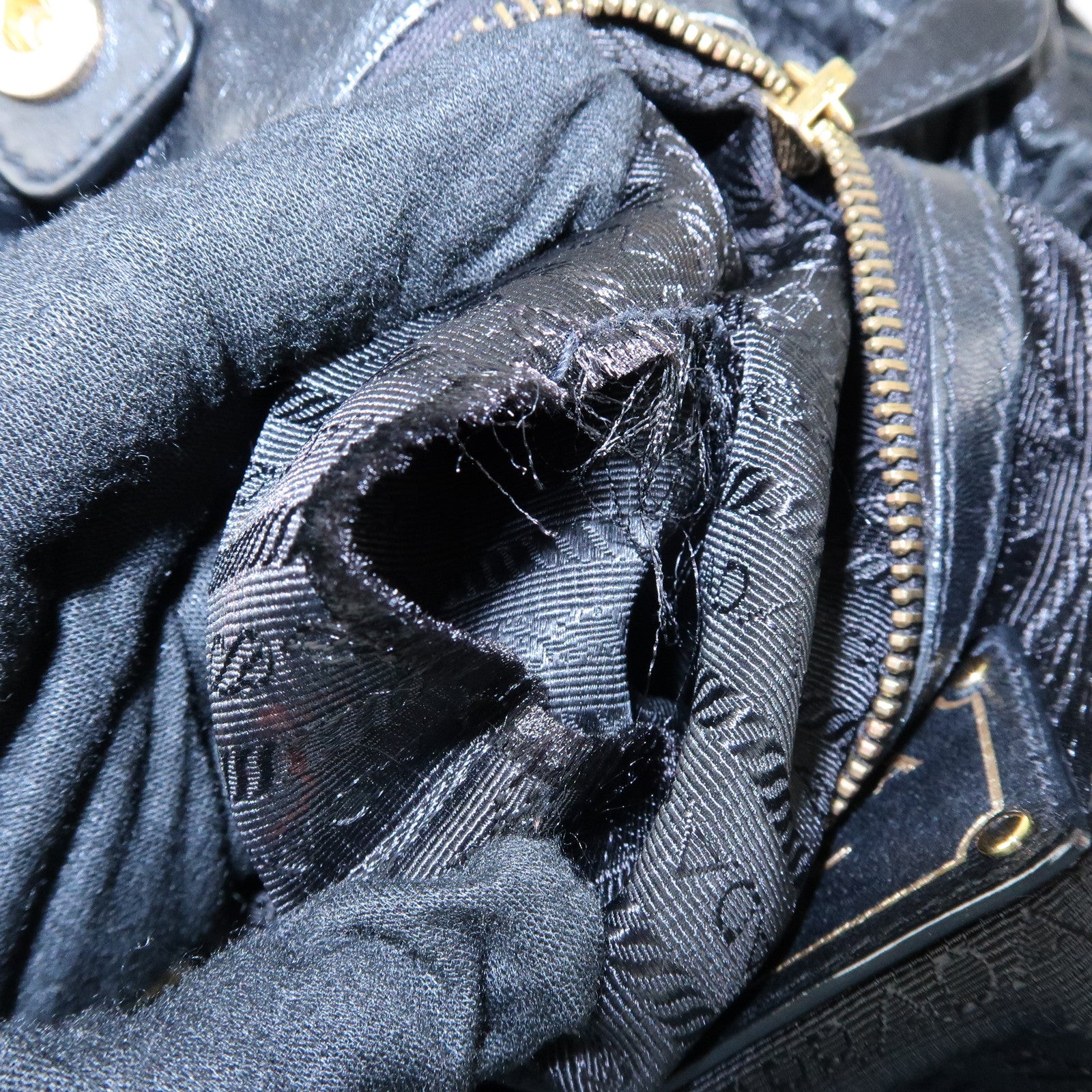 PRADA Leather Drawstring Shoulder Bag Hand Bag Black