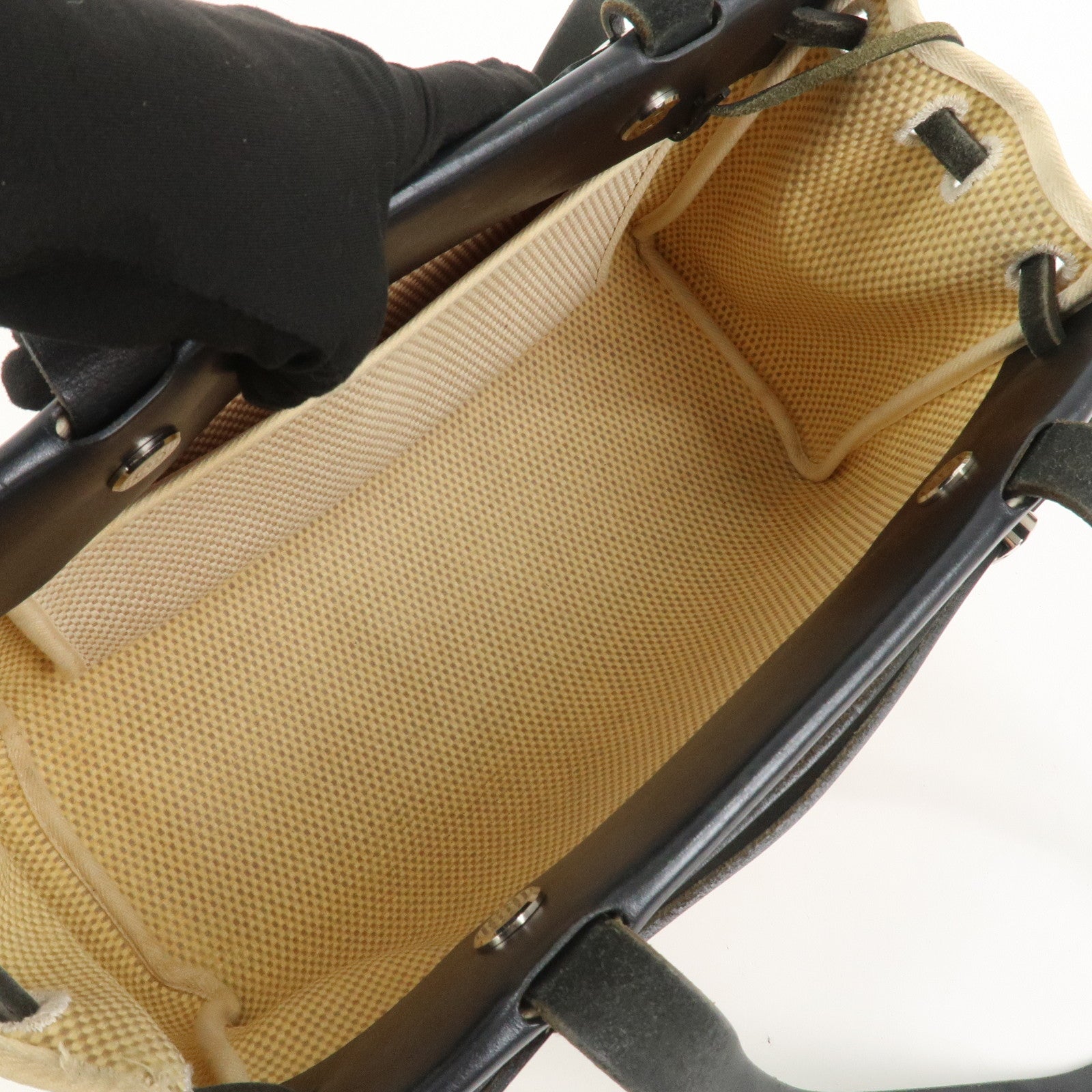 HERMES Herline Cabas PM Toile GM Canvas Leather Hand Bag □H Stamped