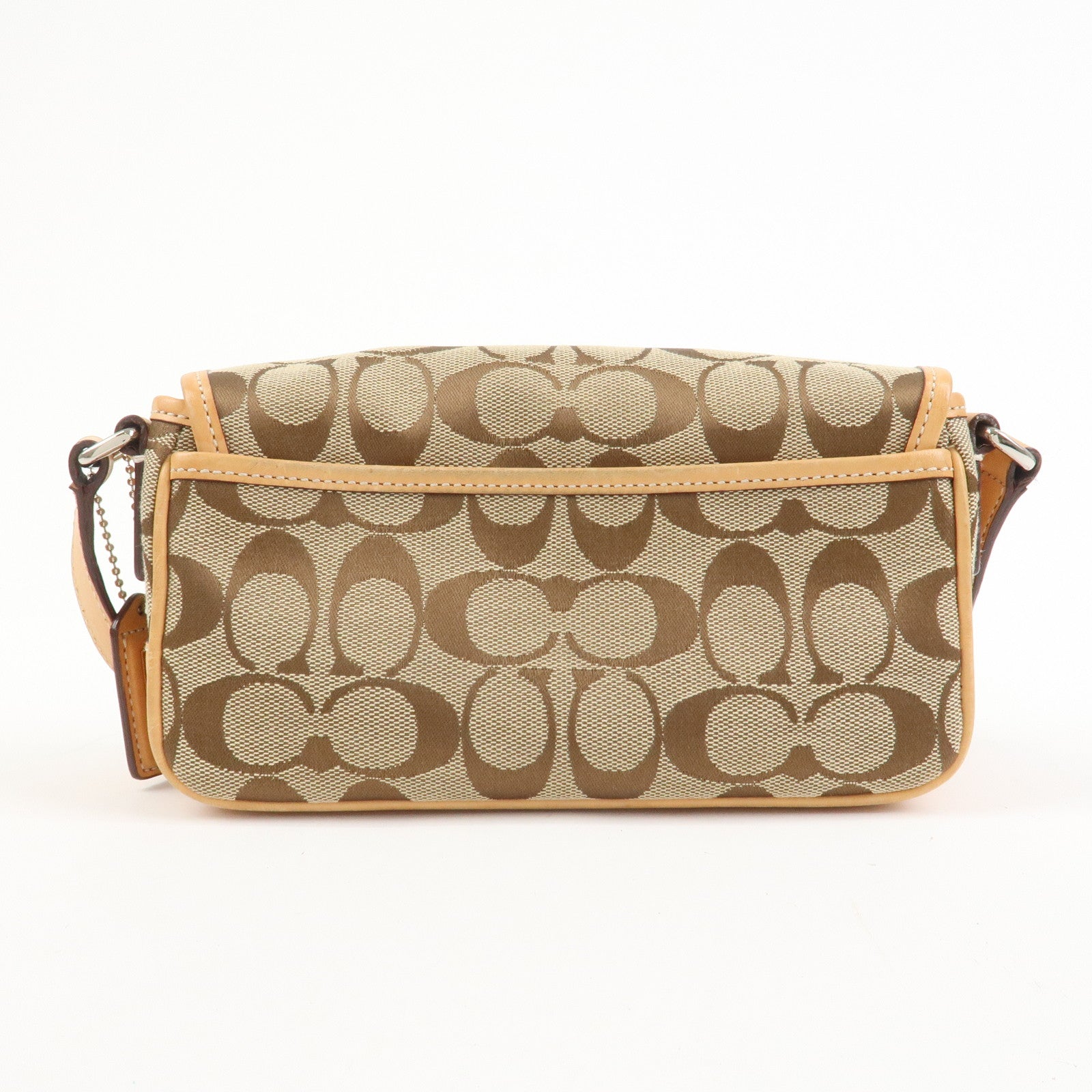 COACH Signature Canvas Leather Shoulder Bag Beige Light Brown