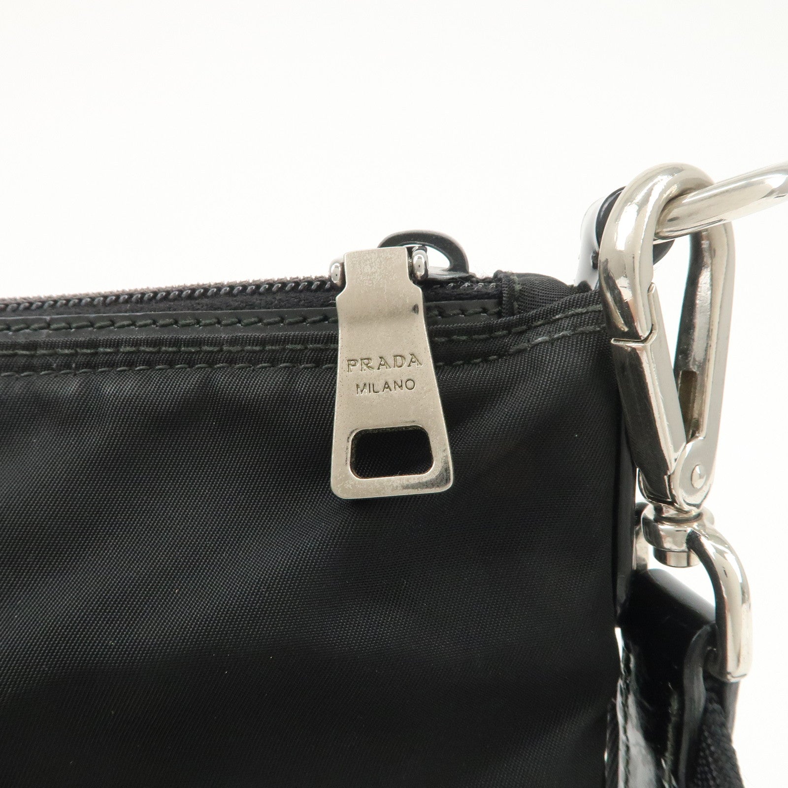 PRADA Triangle Logo Nylon Patent Leather Shoulder Bag Black Used
