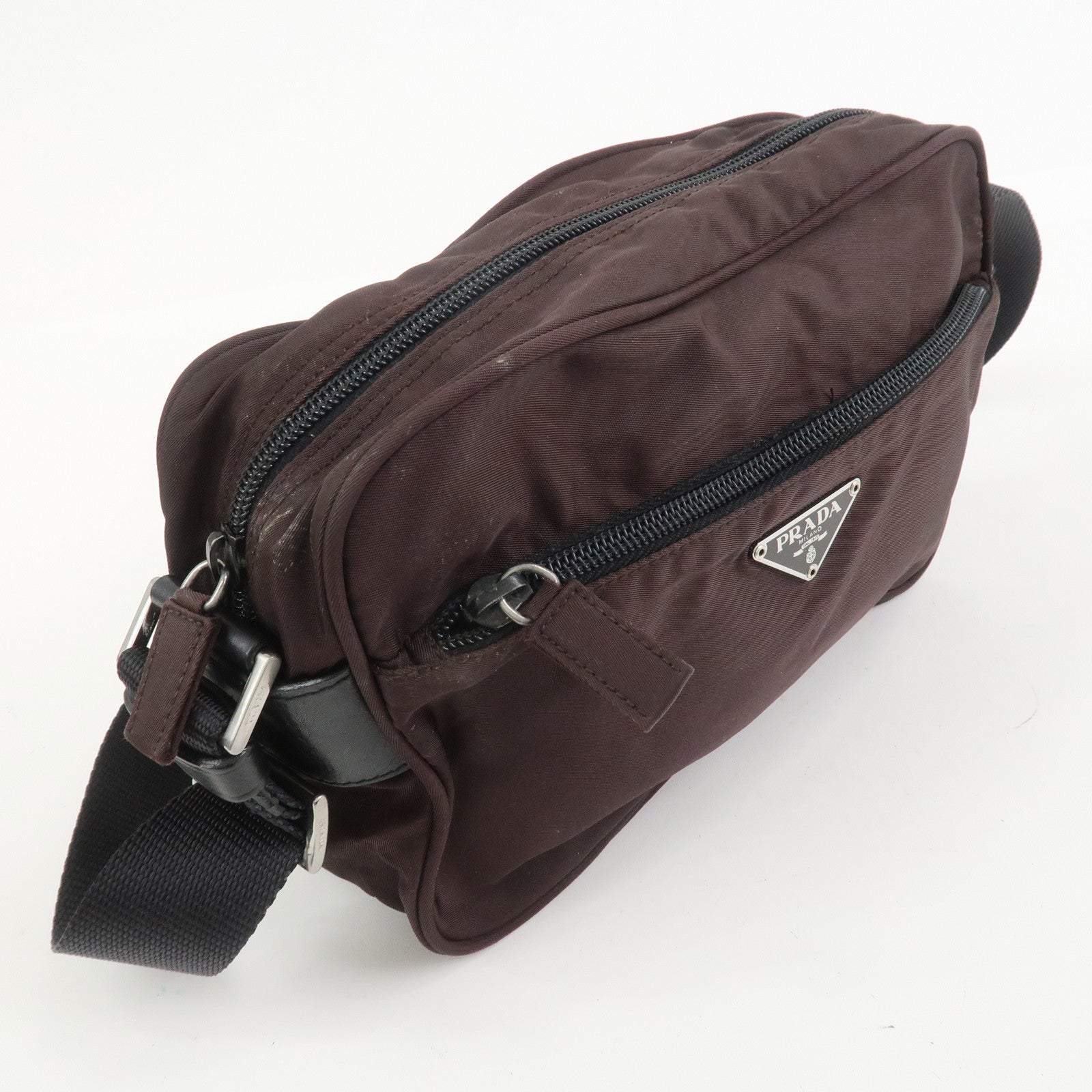 PRADA Triangle Logo Nylon Shoulder Crossbody Bag Brown BT0167