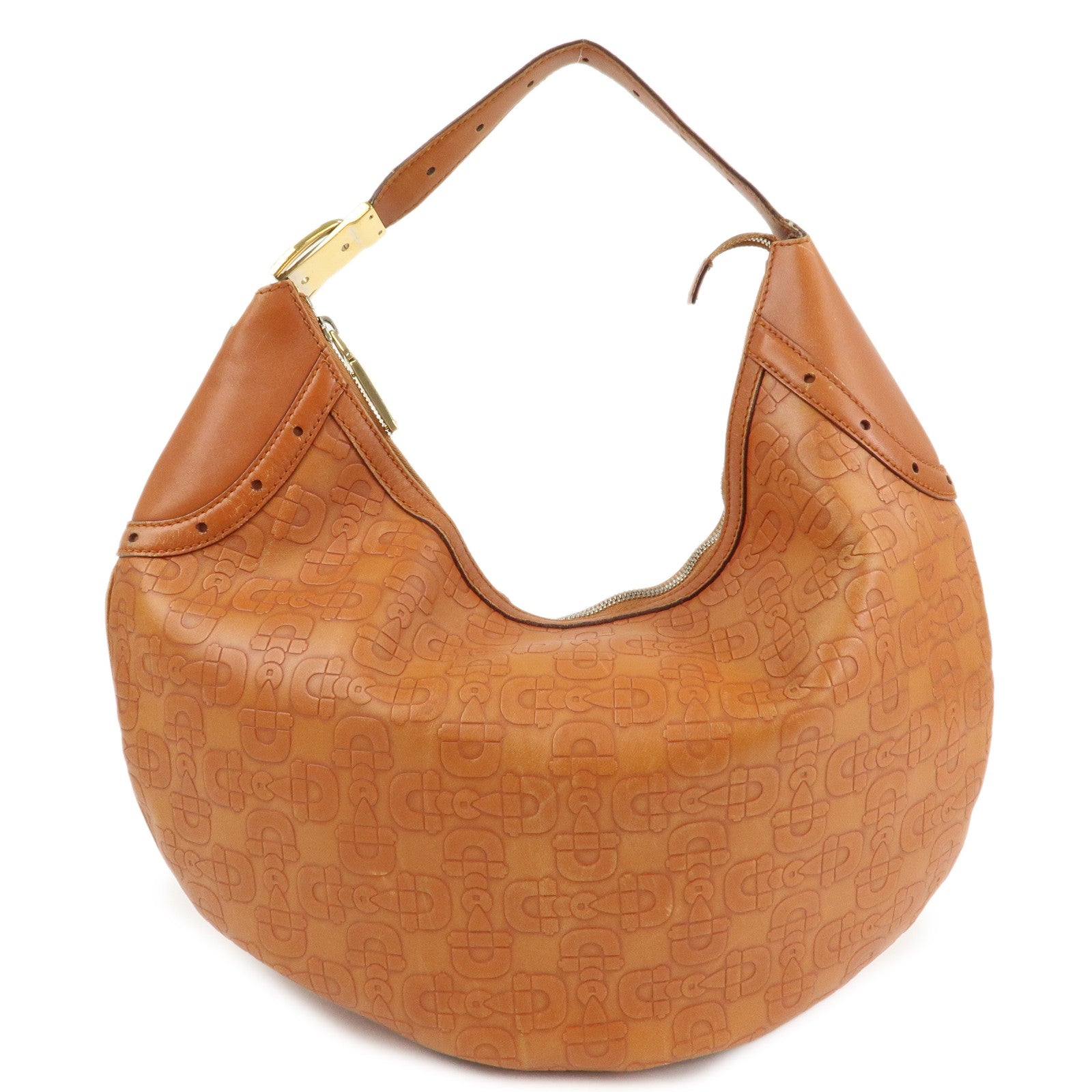 GUCCI Horsebit Leather Shoulder Bag Hand Bag Brown Gold HDW 145764 Used