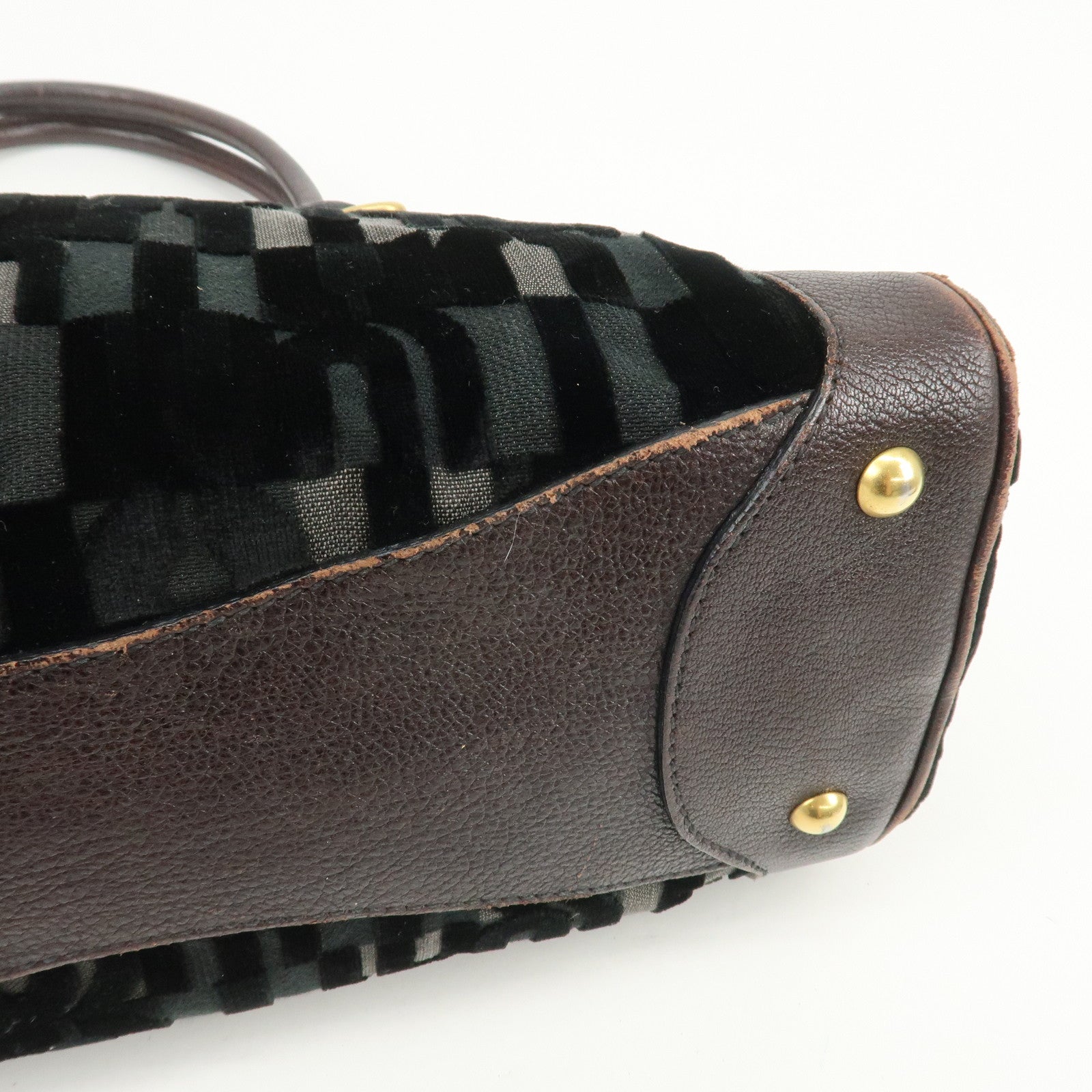 MIU MIU Logo Velour Leather Shoulder Bag Black Brown