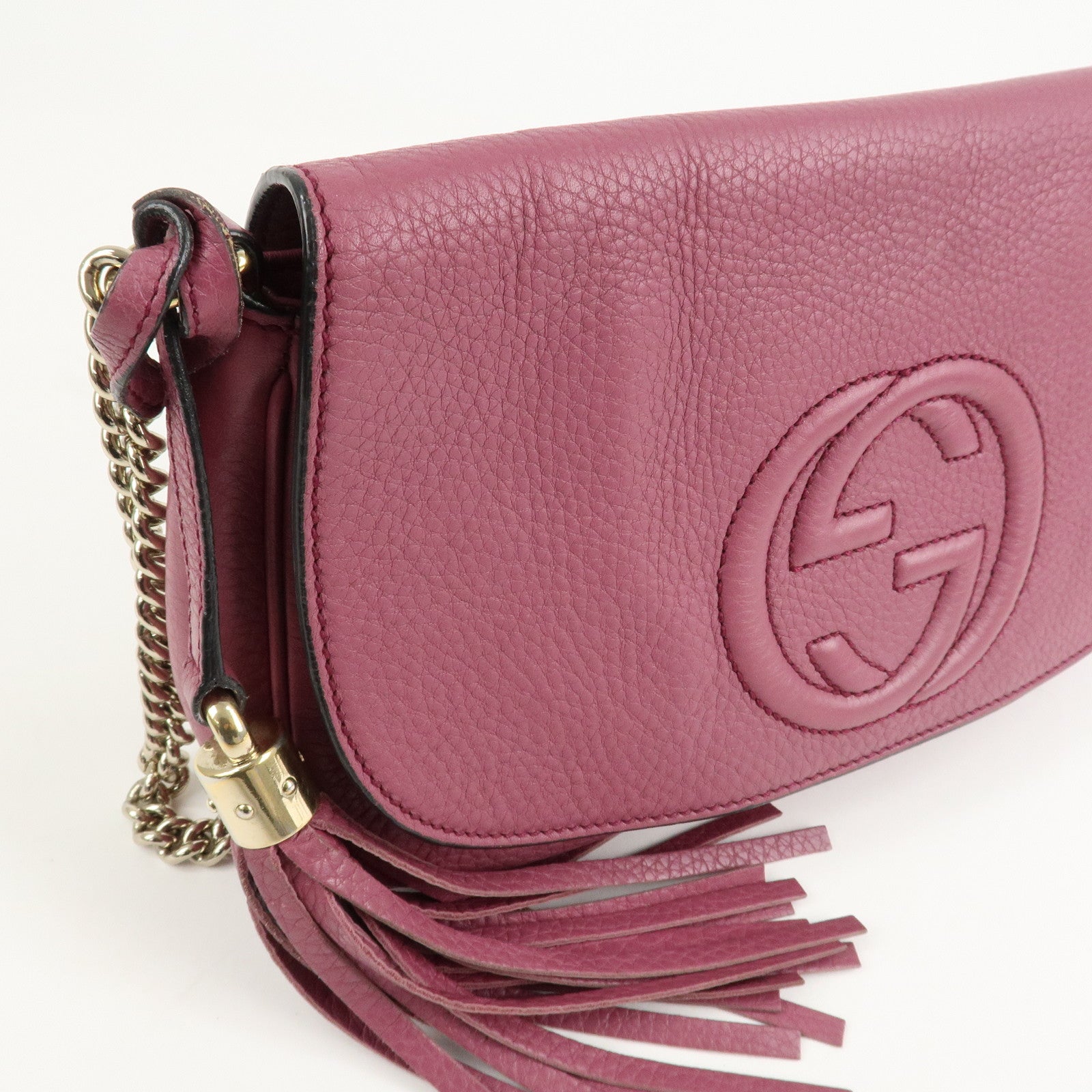 GUCCI SOHO Leather Chain Shoulder Bag Purse Purple 336752