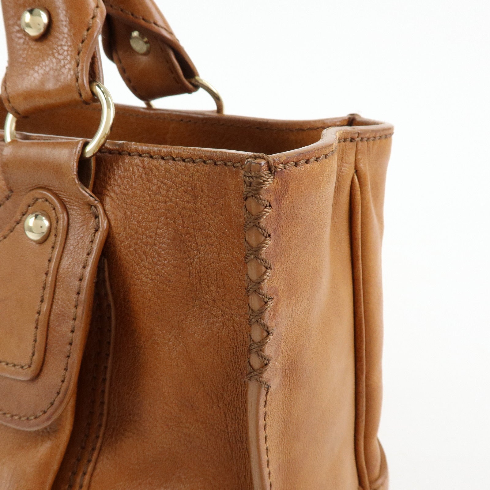 CELINE Logo Leather Boogie Bag Hand Bag Tote Bag Brown