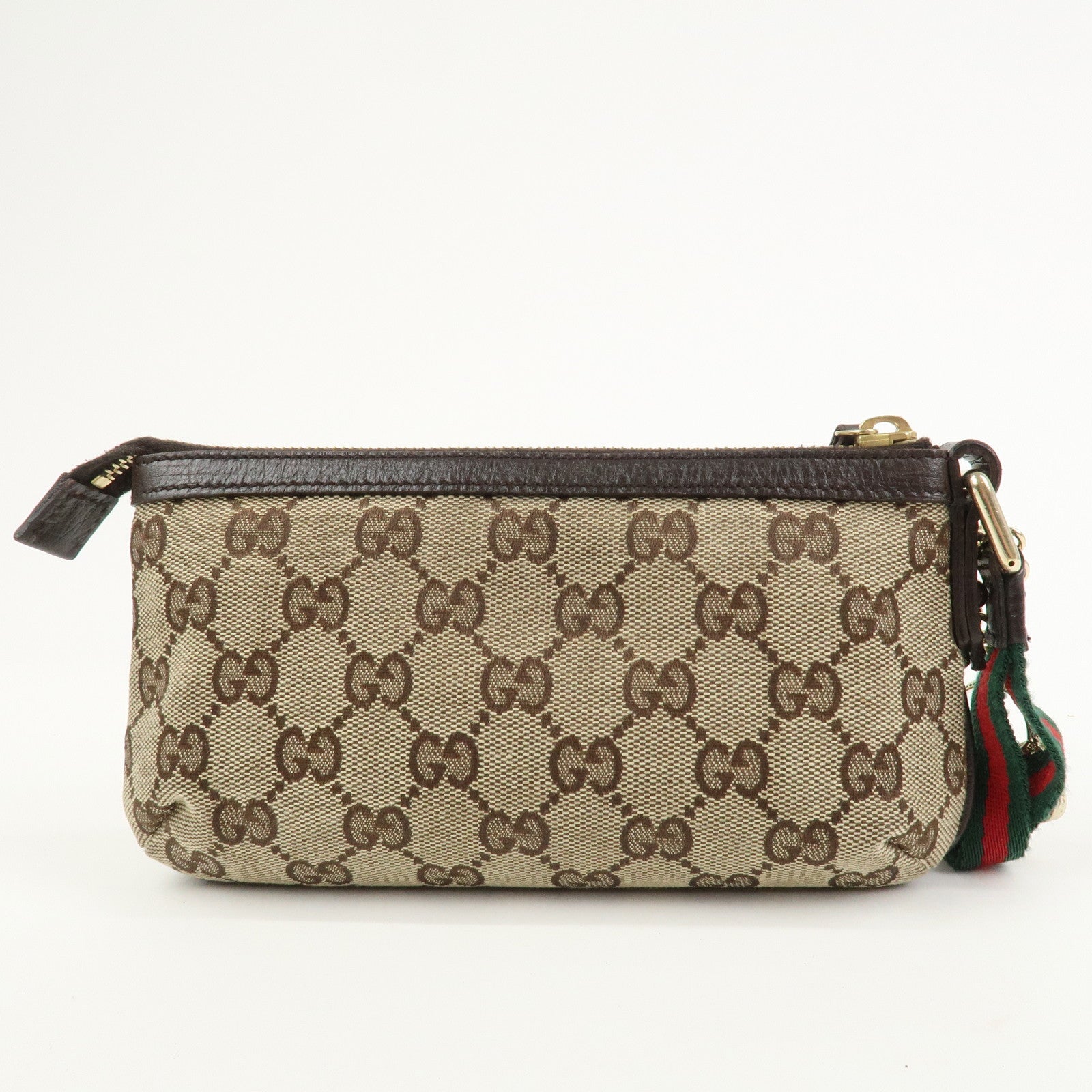 GUCCI Sherry GG Canvas Leather Pouch Cosmetic Pouch Brown 152507