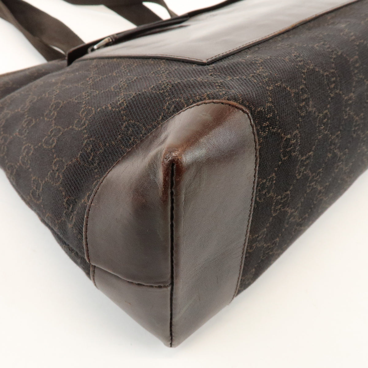 GUCCI GG Canvas Leather Tote Bag Shoulder Bag Dark Brown 34339