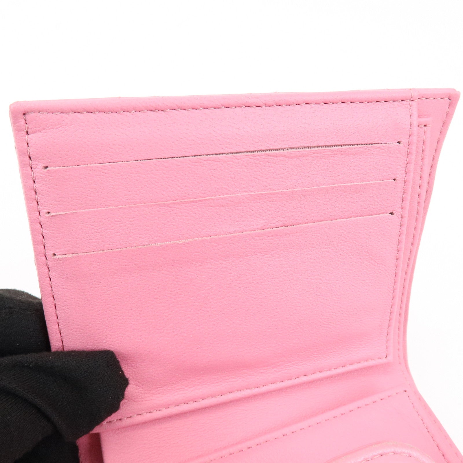 CHANEL Matelasse Lamb Skin Small Tri-Fold Wallet Pink AP0231