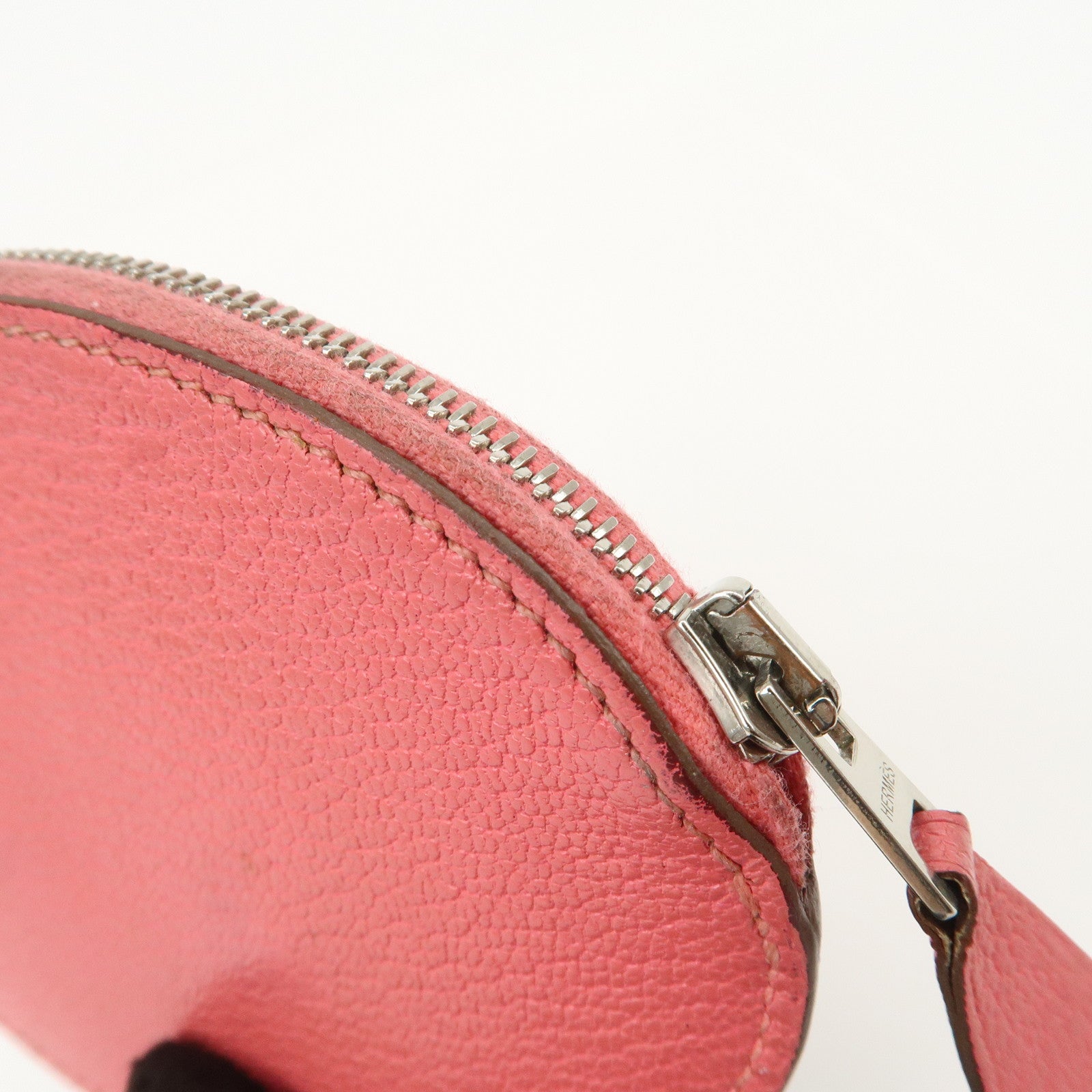 HERMES Leather Evelyne Coin Case P Engraved Rose Azalee Silver HDW