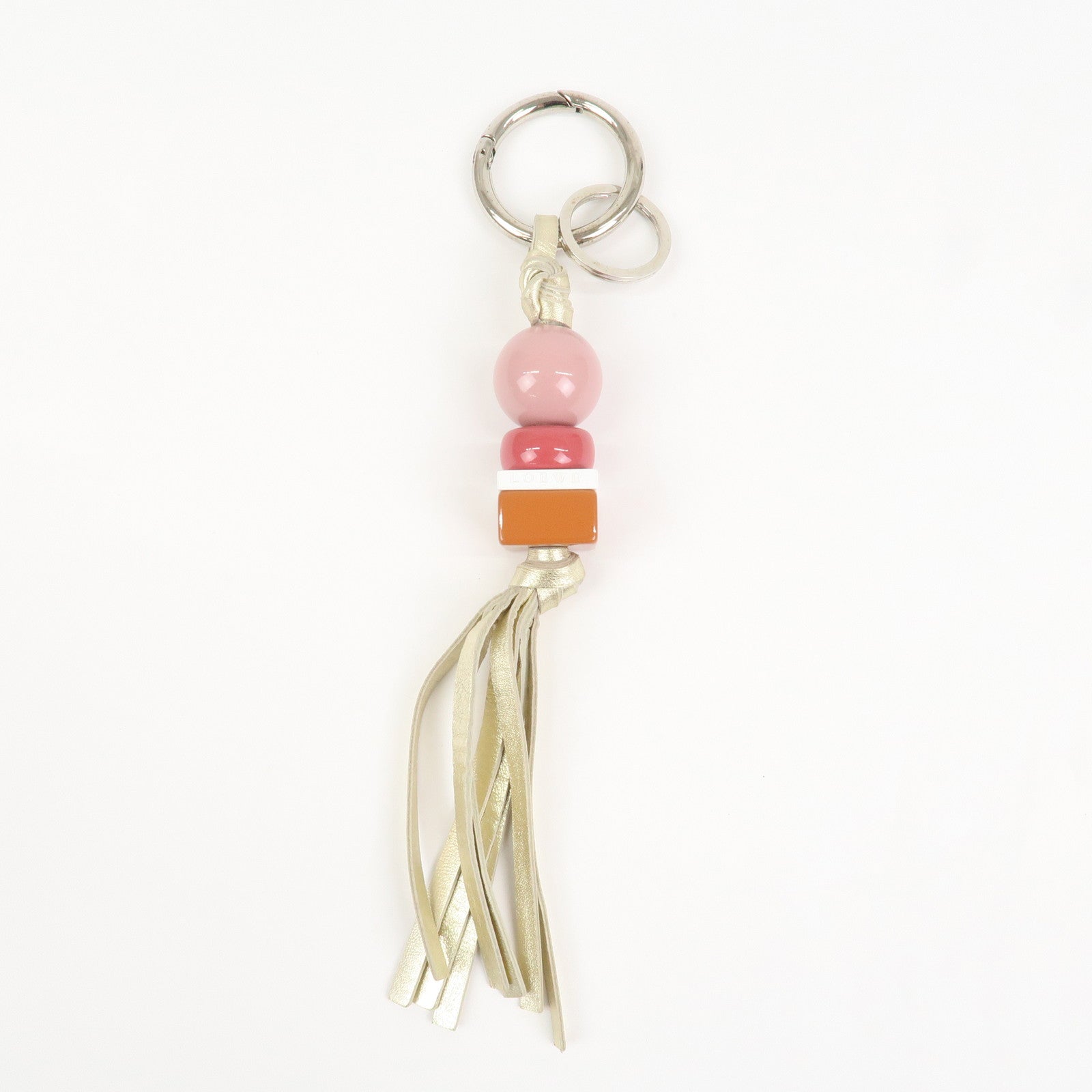 LOEWE Logo Leather Plastic Bag Charm Key Charm Key Chain Gold Pink